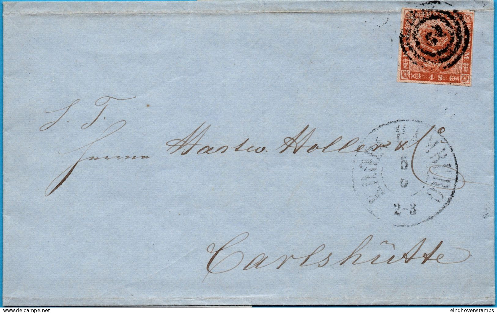 Hamburg Germany, Danish Postoffice 1858, Full Letter Postmarked KDOPK Hamburg Franked 4 S To Carlshütte, 2303.2011 - Covers & Documents