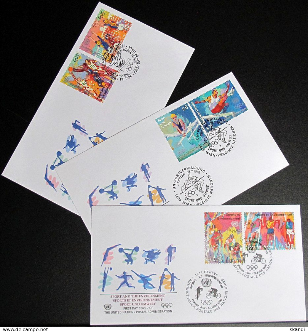 UNO NEW YORK - WIEN - GENF 1996 Sport Und Umwelt 3 FDC - Collezioni & Lotti