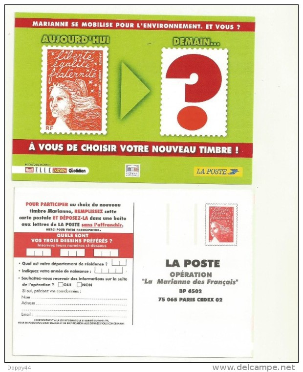 CARTE  REPONSE NEUVE   SONDAGE POUR  NOUVELLE MARIANNE DES FRANCAIS /MARIANNE DE LUQUET - 1997-2004 Marianne Van De 14de Juli