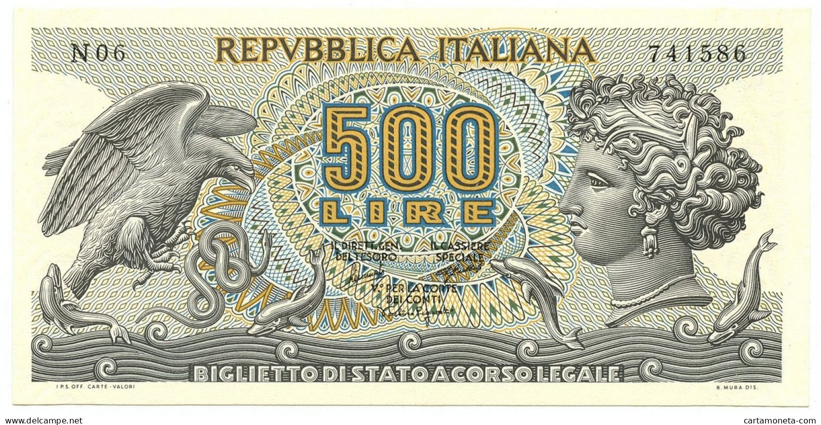 500 LIRE BIGLIETTO DI STATO ARETUSA 20/06/1966 FDS - Autres & Non Classés