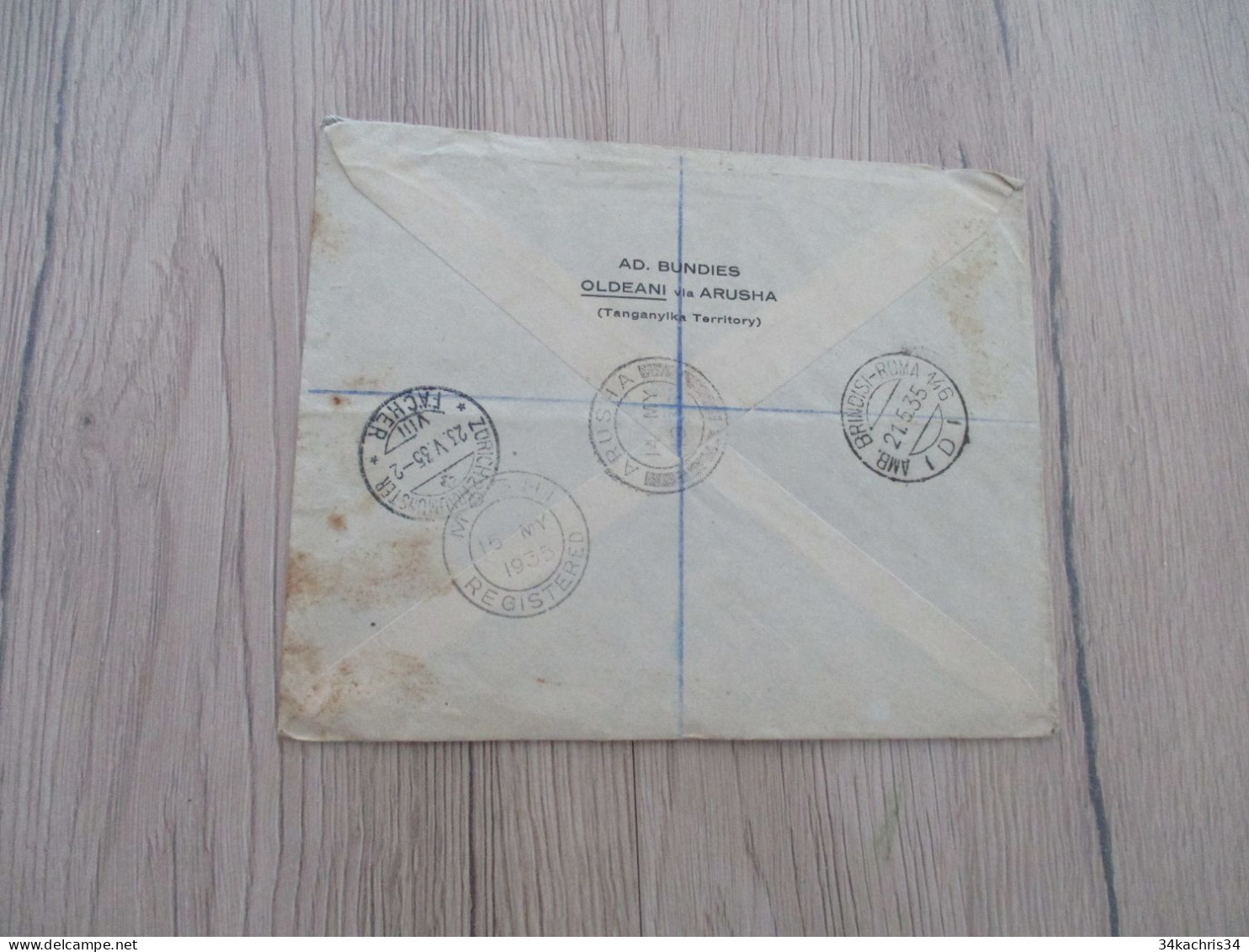 Lettre En Recommandé Arusha Tanganyka 4 TP Ancien Pour Zurich Suisse 1935 By Air Mail - Tanganyika (...-1932)