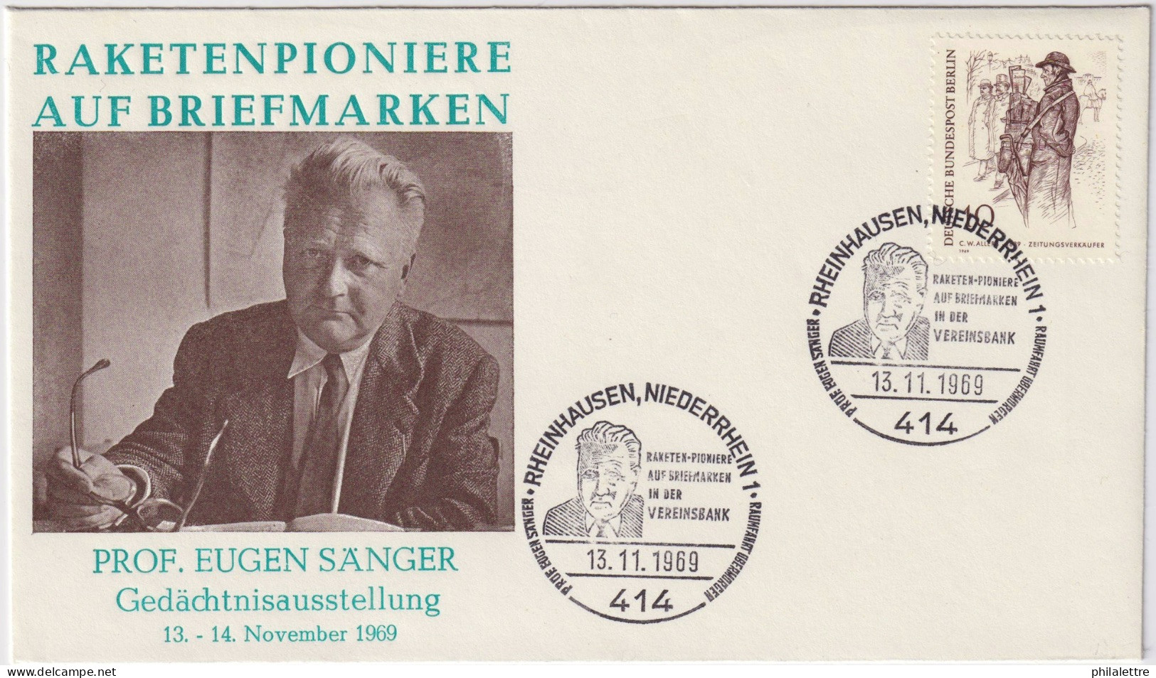 ALLEMAGNE / GERMANY - BERLIN - 1969 Mi.331 On Rocket Pioneer Pr. Eugen Sänger Commemoration Cover - Machines à Affranchir (EMA)