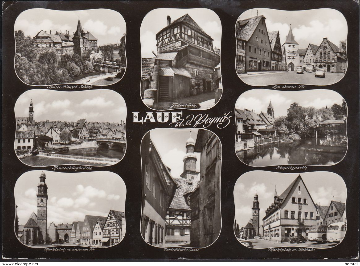 D-91207 Lauf A.d.Pegnitz - Alte Ansichten - Pegnitzpartie - Hindenburgbrücke - Marktplatz - Cars - Oldtimer - Reisebus - Lauf