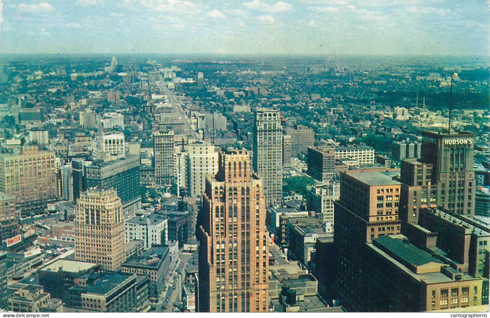 Postcard USA United States > MI - Michigan > Detroit Aerial View Of Downtown 1959 - Detroit