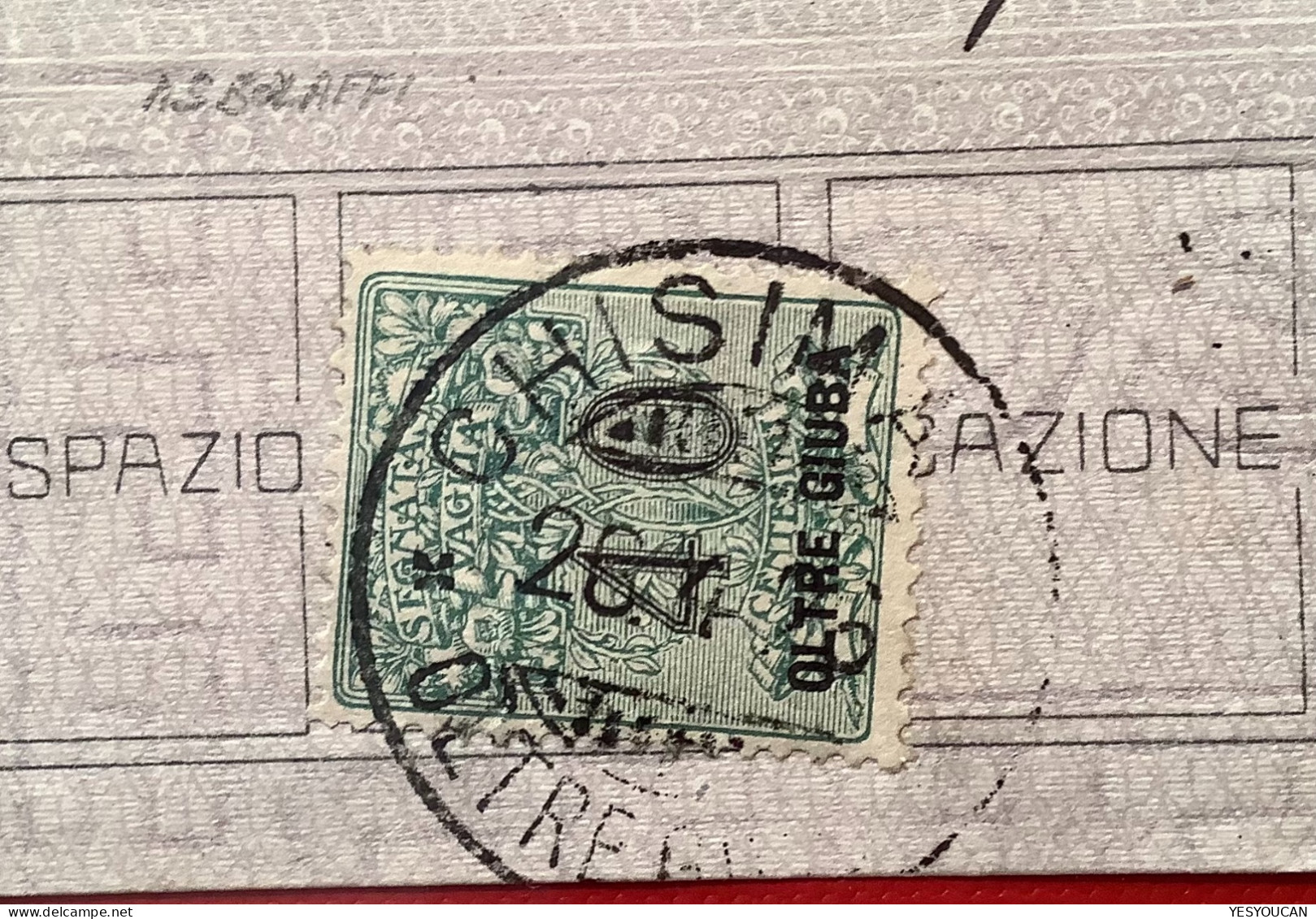 Oltre Giuba 1925 Segnatasse Per Vaglia CHISIMAIO Bollettino (Somalia Lettera Kenya WW1money Order Italy Cover Somaliland - Oltre Giuba