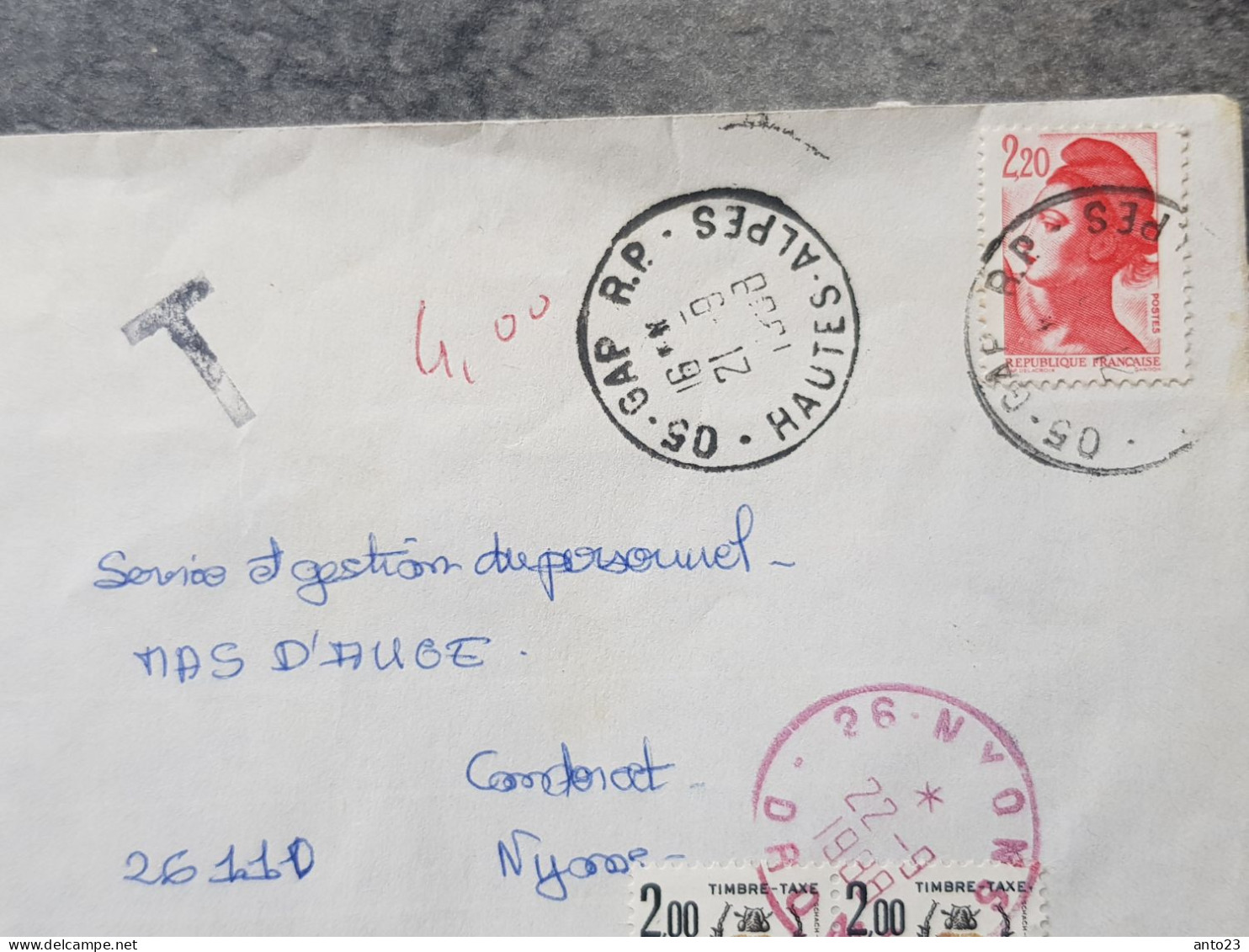 1985 Lettre Taxé 4 Frs Oblitération Rouge - 1960-.... Usados