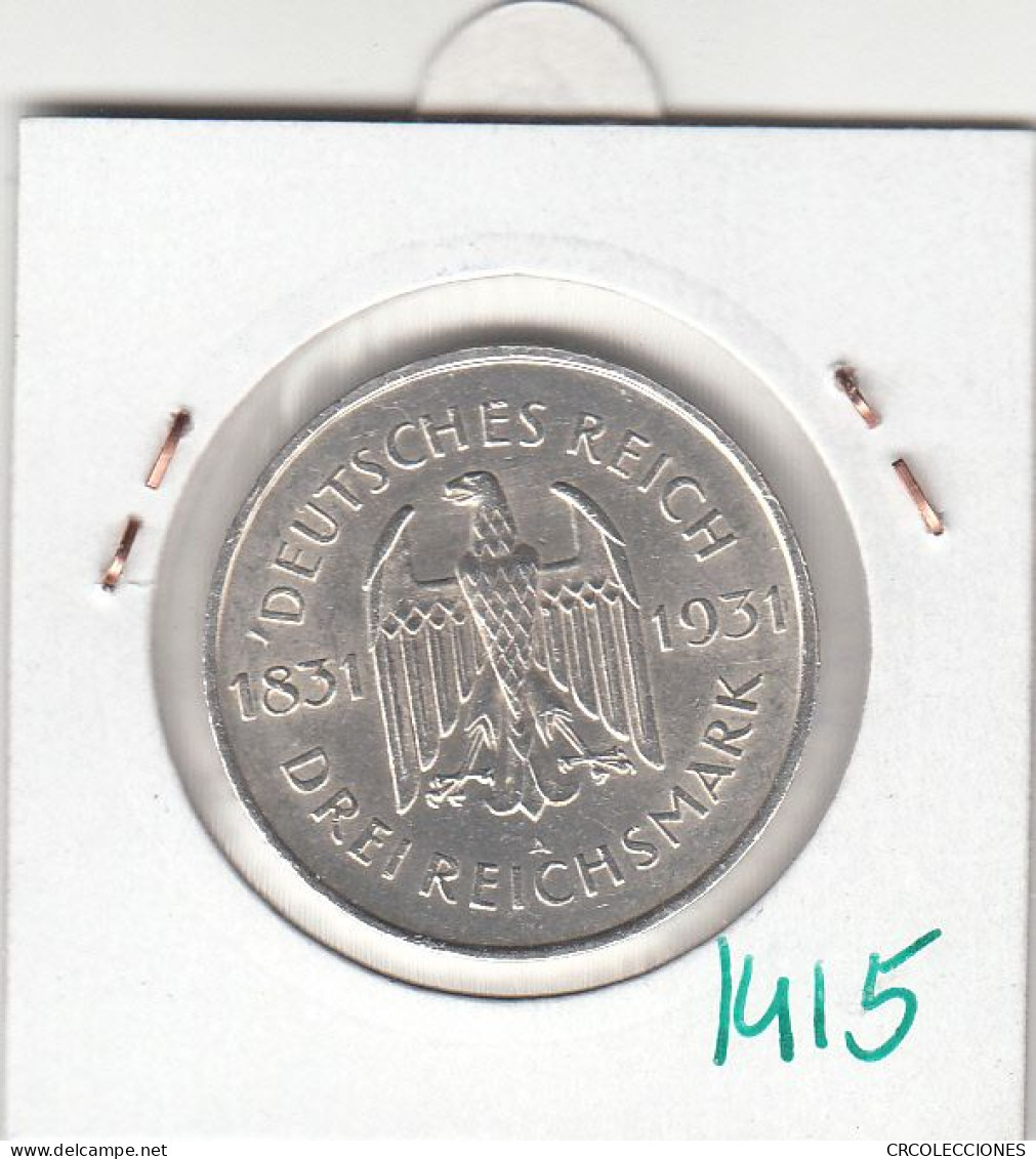 CR1415 MONEDA ALEMANIA 3 REICHSMARK 1931-A PLATA SIN CIRCULAR - 3 Marcos & 3 Reichsmark