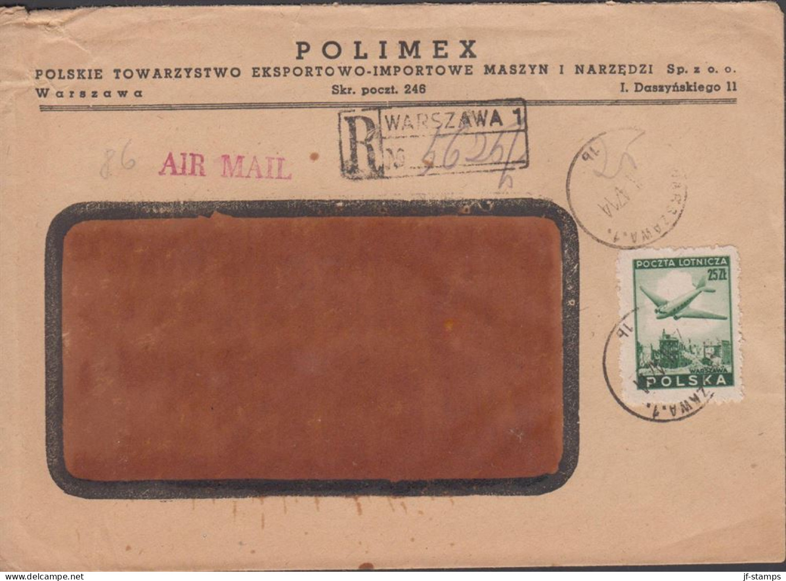 1947. POLSKA. 25 Zl. Douglas DC 3 LOTNICZA On Registered Controlled AIR MAIL Cover Cancelled ... (Michel 432) - JF438554 - Government In Exile In London