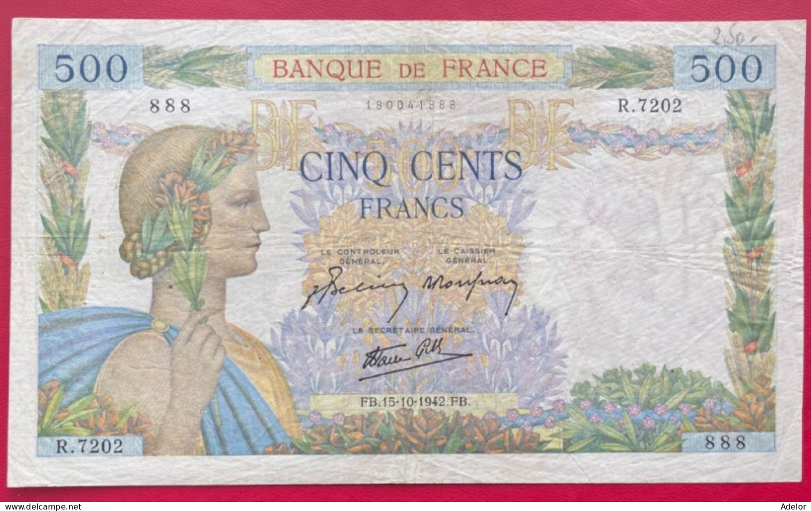 Beau Billet De 500 Francs La Paix, FB-15-10-1942.FB. Etat TTB/TTB+ - 500 F 1940-1944 ''La Paix''