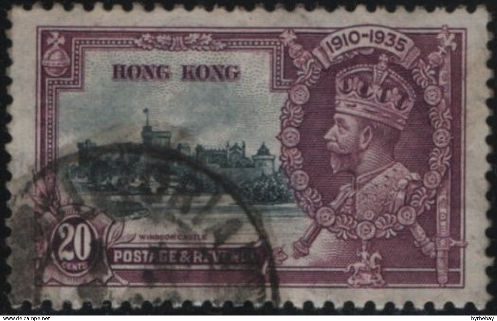 Hong Kong 1935 Used Sc 150 20c GV Silver Jubilee Thinned, Album Adherence - Used Stamps