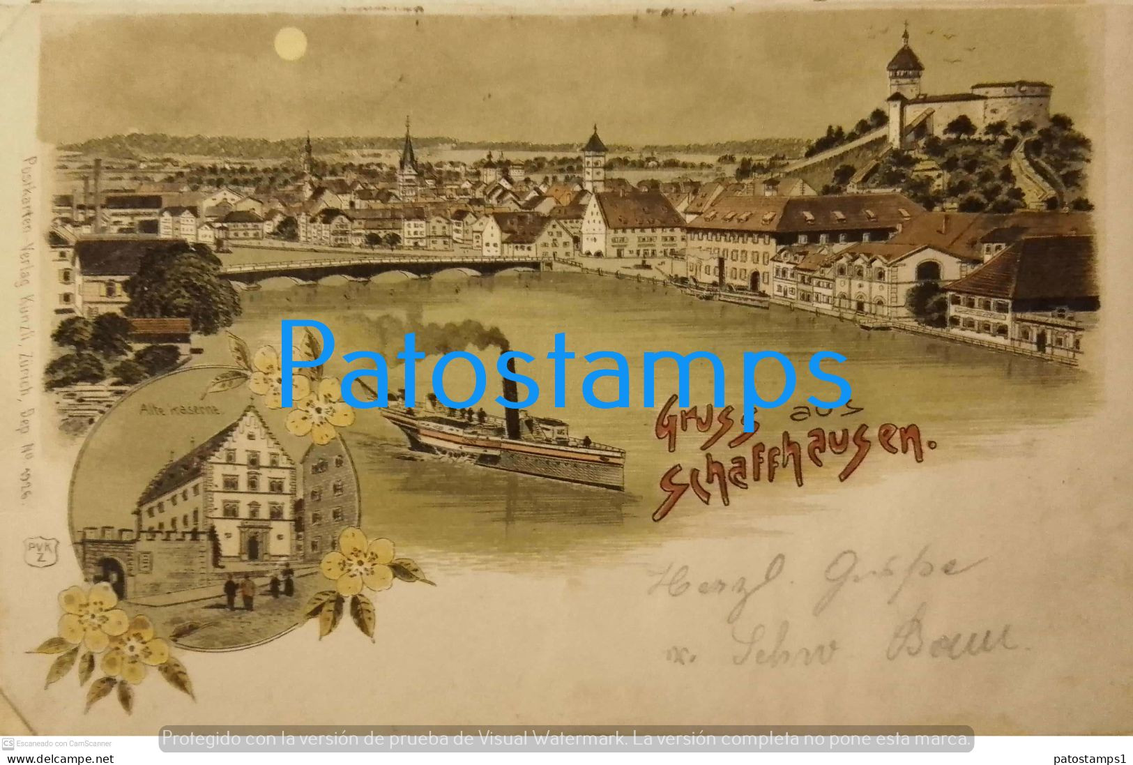 203034 SWITZERLAND ART GRUSS AUS SCHAFFHAUSEN MULTI VIEW & SHIP POSTAL POSTCARD - Hausen Am Albis 