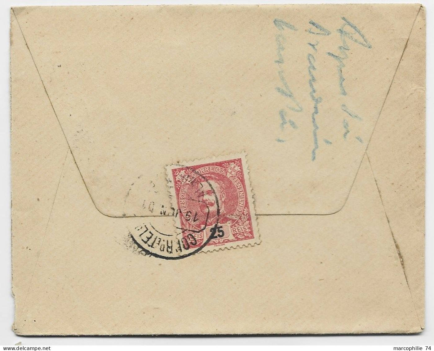 PORTUGAL 25C AU VERSO LETTRE COVER CORR TEL 19 JUIN 1901 ALMODOVAS - Lettres & Documents