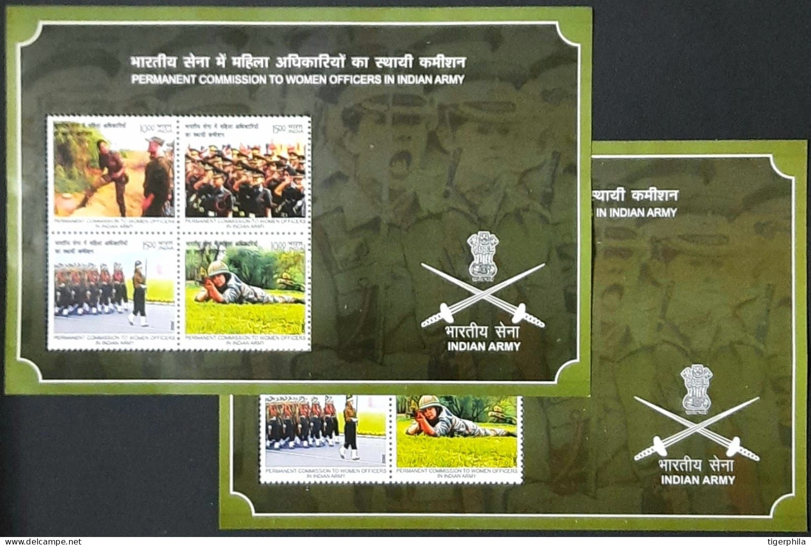 INDIA 2022 Indian Army Women Officers Miniature Sheet MNH   VARIETY  SHADE DIFFERENCE - Usados