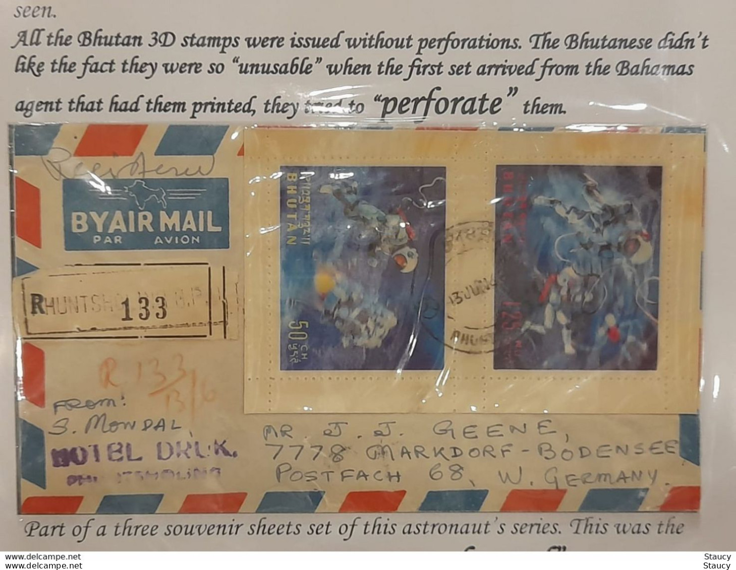 Bhutan 13-06-1968 Man In Space 3d Trial "Perforated" Franking On Registered Cover To Germany As Per Scan RRR - Asia