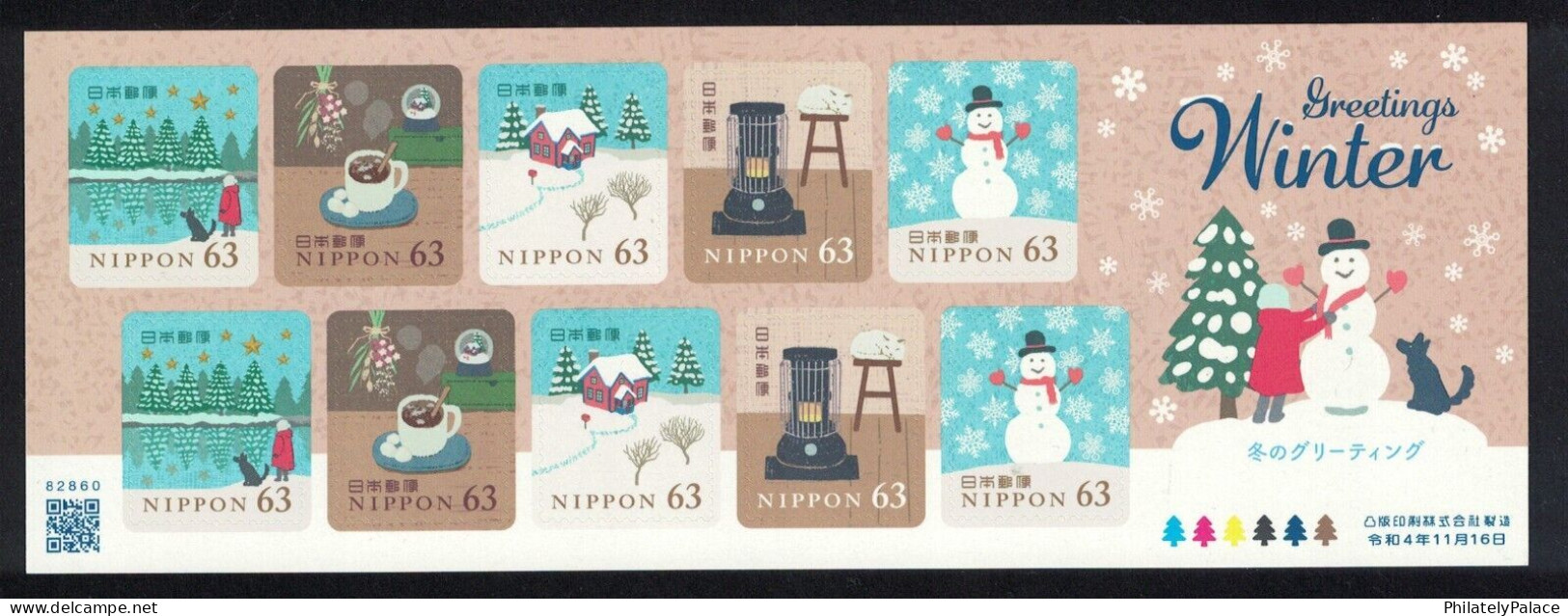 JAPAN 2022 WINTER GREETINGS 63 & 84 YEN (SNOW GLOBES,CHRISTMAS,DOG,DEER,COFFEE,FOOD) 2 SHEETS MS 10 STAMP EACH MNH  (**) - Nuevos