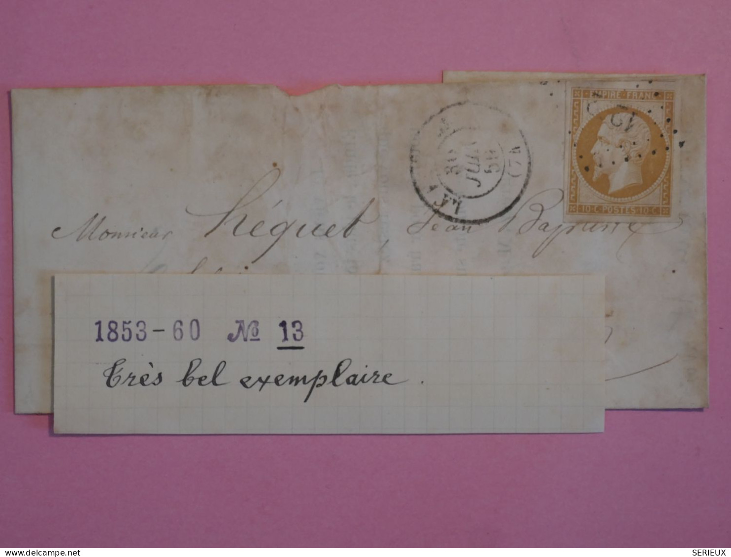 AU 21 FRANCE BELLE LETTRE  1858  LAFEUILLIE  + NAPOLEON .N°13 BIEN MARGé +AFFRANC. INTERESSANT+ - 1853-1860 Napoleon III