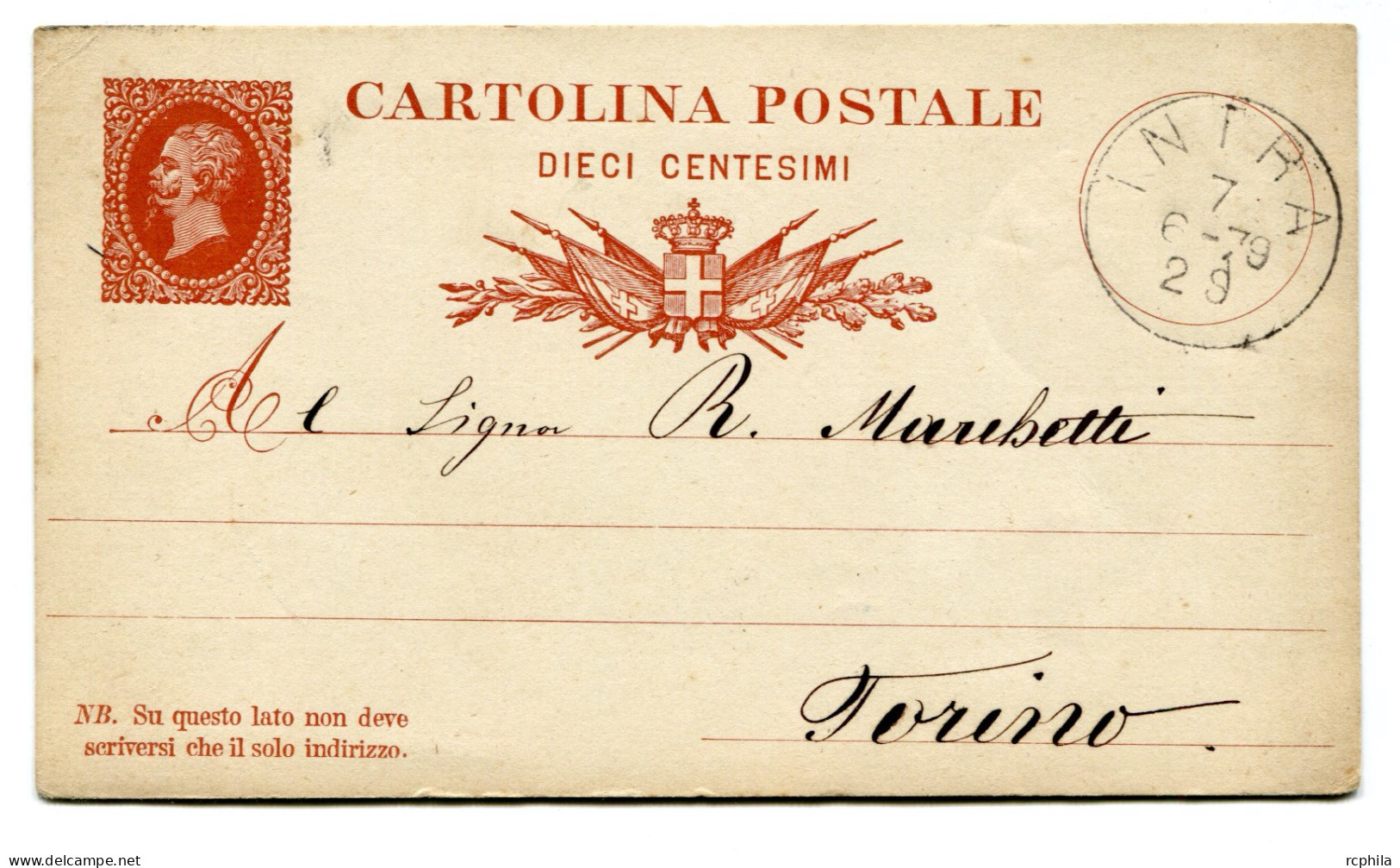 RC 24864 ITALIE 1879 ENTIER POSTAL INTRA POUR TURIN - Entiers Postaux