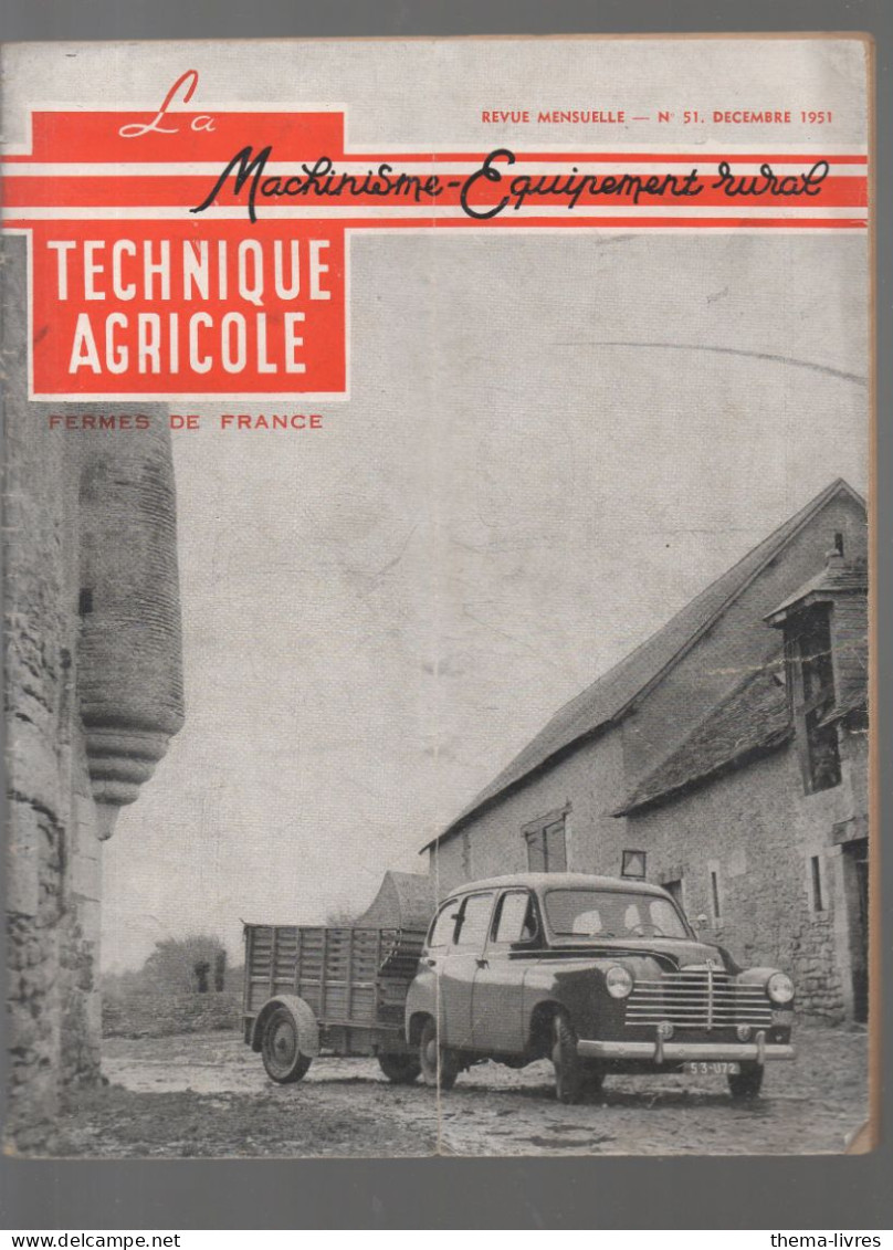 (machines Agricoles) Revue LA TECHNIQUE AGRICOLE  N°51 Decembre 1951   SIMCA VEDETTE     (CAT5192) - Garden
