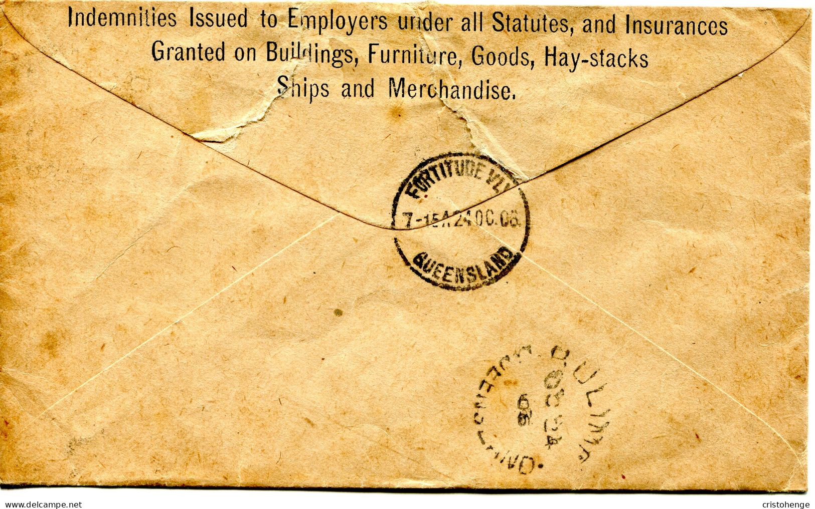 Queensland Australia 1902 New Zealand Insurance Co Ltd (Fire, Marine) - 1d Private Printed Stationery Envelope Cover - Brieven En Documenten