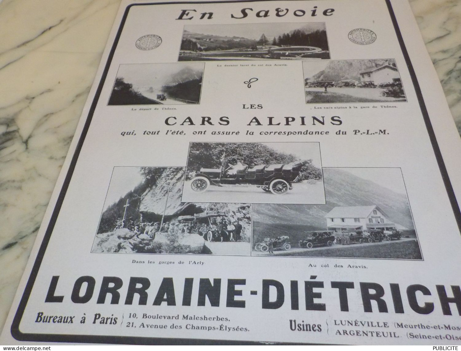 ANCIENNE PUBLICITE  EN SAVOIE LES CARS ALPINS LORRAINE DIETRICH 1909 - LKW