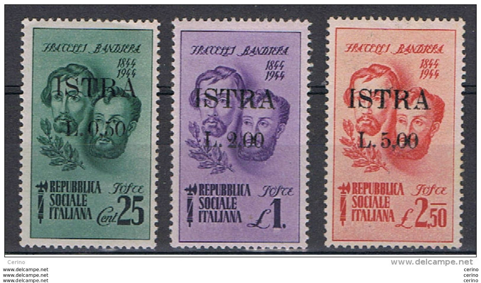 ISTRIA - OCCUPAZ. JUGOSLAVA: 1945  F.LLI  BANDIERA  SOPRASTAMPATI  -  S. CPL. 3  VAL. T.L. -  SASS. 31/33 - Jugoslawische Bes.: Istrien