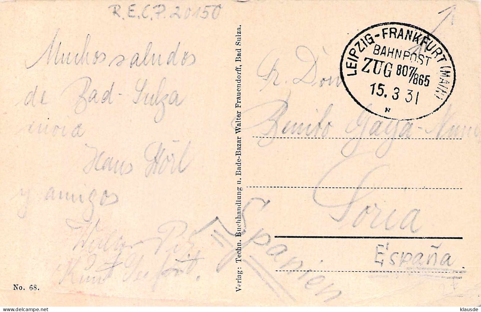 Solbad Sulza - Sonnenburg Gel.1931 Bahnpoststempel - Bad Sulza