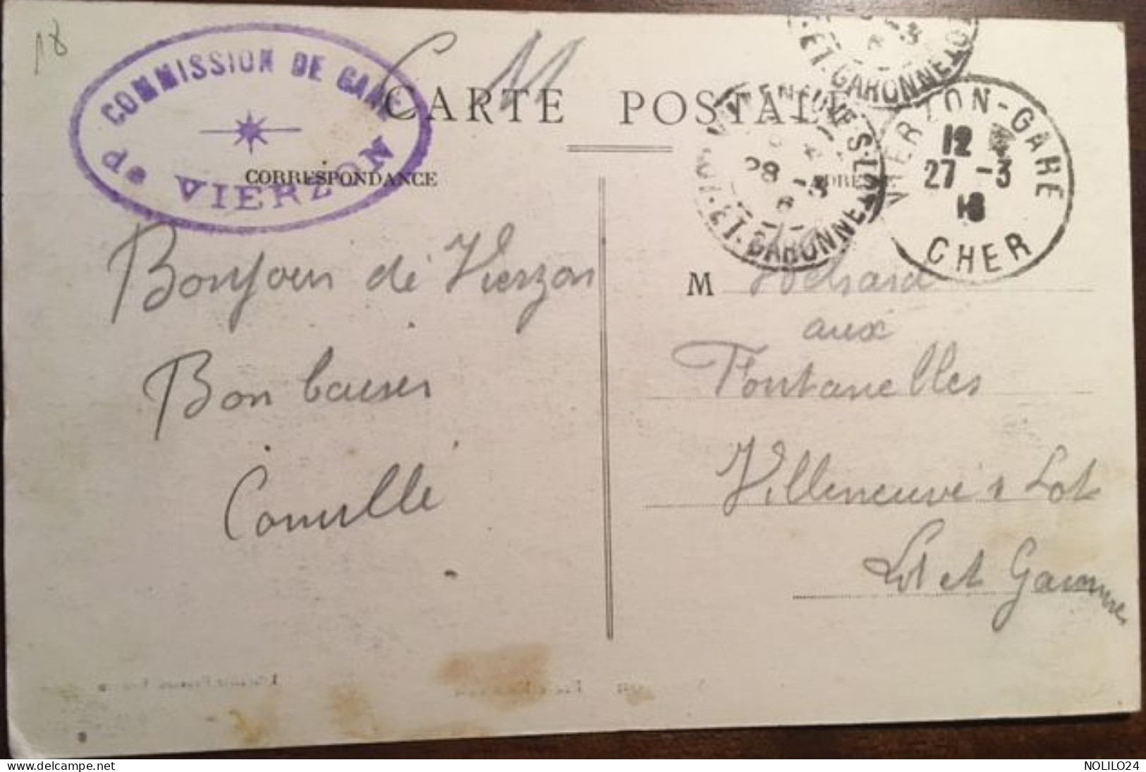 CPA,écrite En 1916, 18 VIERZON Ecole Nationale (Hopital Militaire?) Verso Cachet Commission De La Gare, éd Poivert - Vierzon