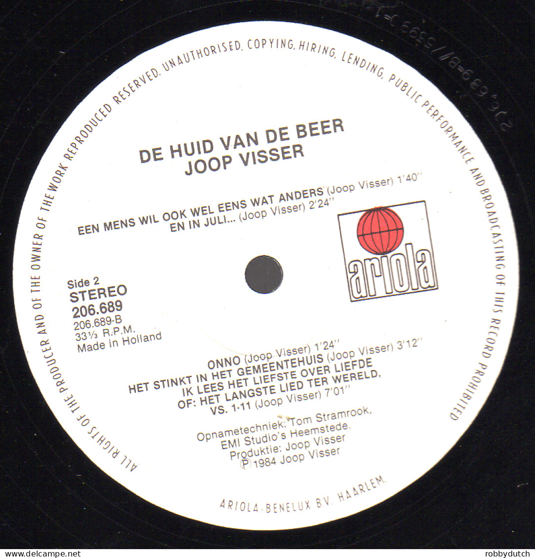 * LP *  JOOP VISSER (JAAP FISCHER) - DE HUID VAN DE BEER (Holland 1984) Gesigneerd. - Sonstige - Niederländische Musik