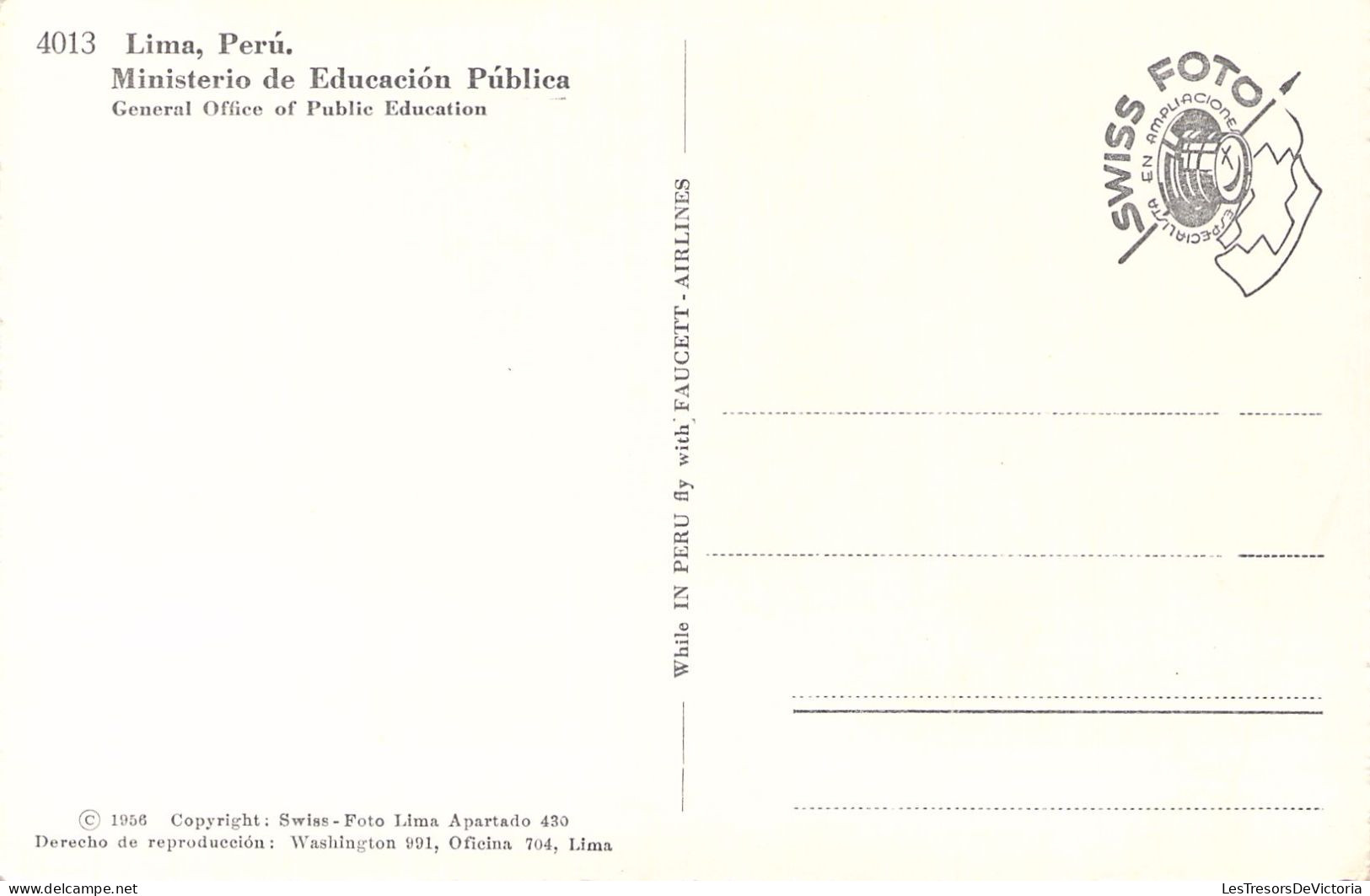 PERU - LIMA - Ministerio De Educacion Publica - Carte Postale Ancienne - Peru