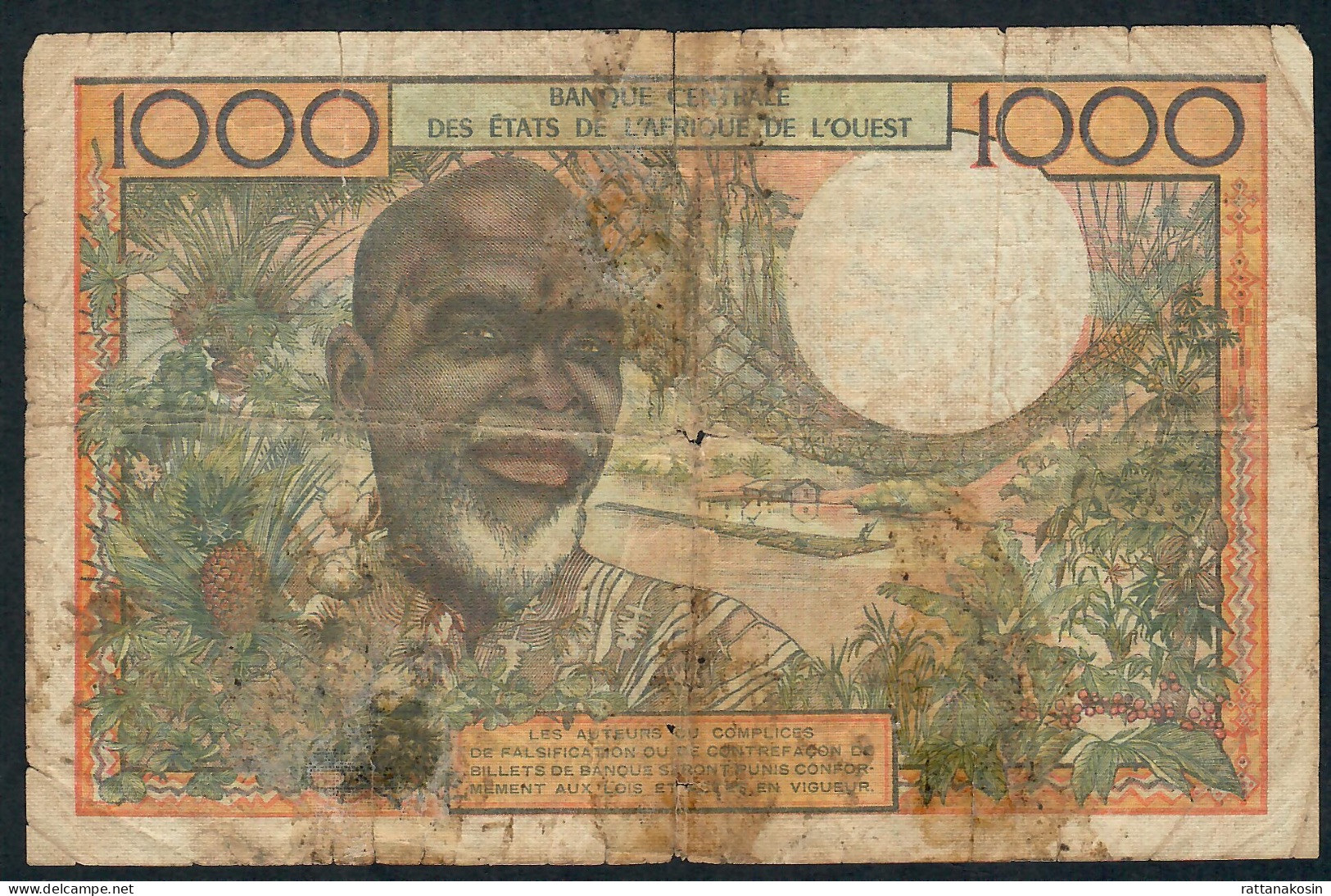 W.A.S. UPPER VOLTA (  BURKINA FASO ) P303Cb 1000 FRANCS 20.3.1961 SIGNATURE 1  GOOD / TEARS - West-Afrikaanse Staten