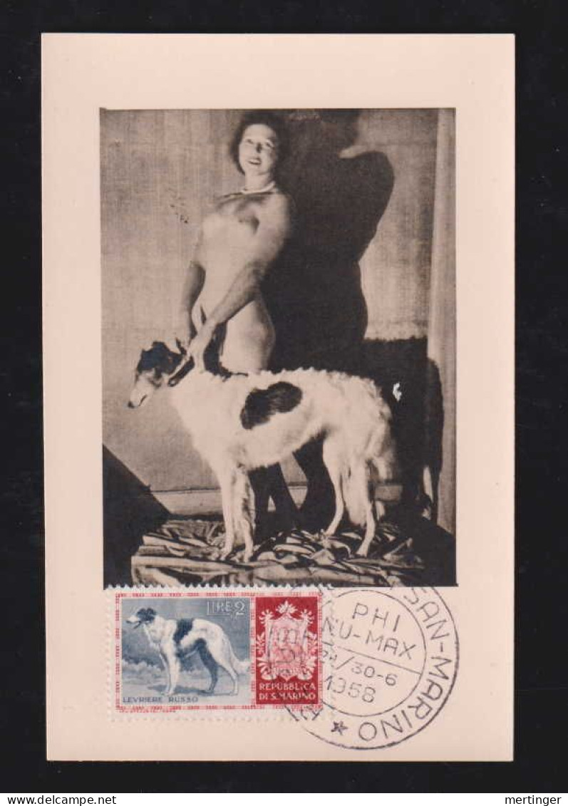 San Marino 1958 Maximum Card Girl With Russian Greyhound - Briefe U. Dokumente