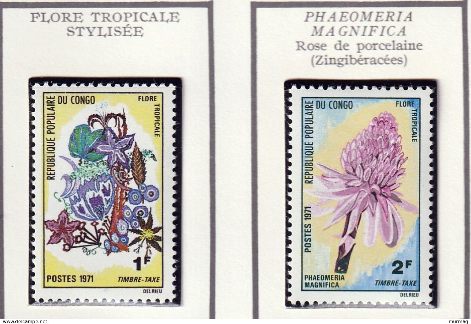 CONGO - Flore Tropicale Stylisée, Rose Porcelaine, Tubéreuse, Bignonia, Hibiscus - Tbres Taxe Y&T N° 46-51 - 1971 - MNH - Neufs