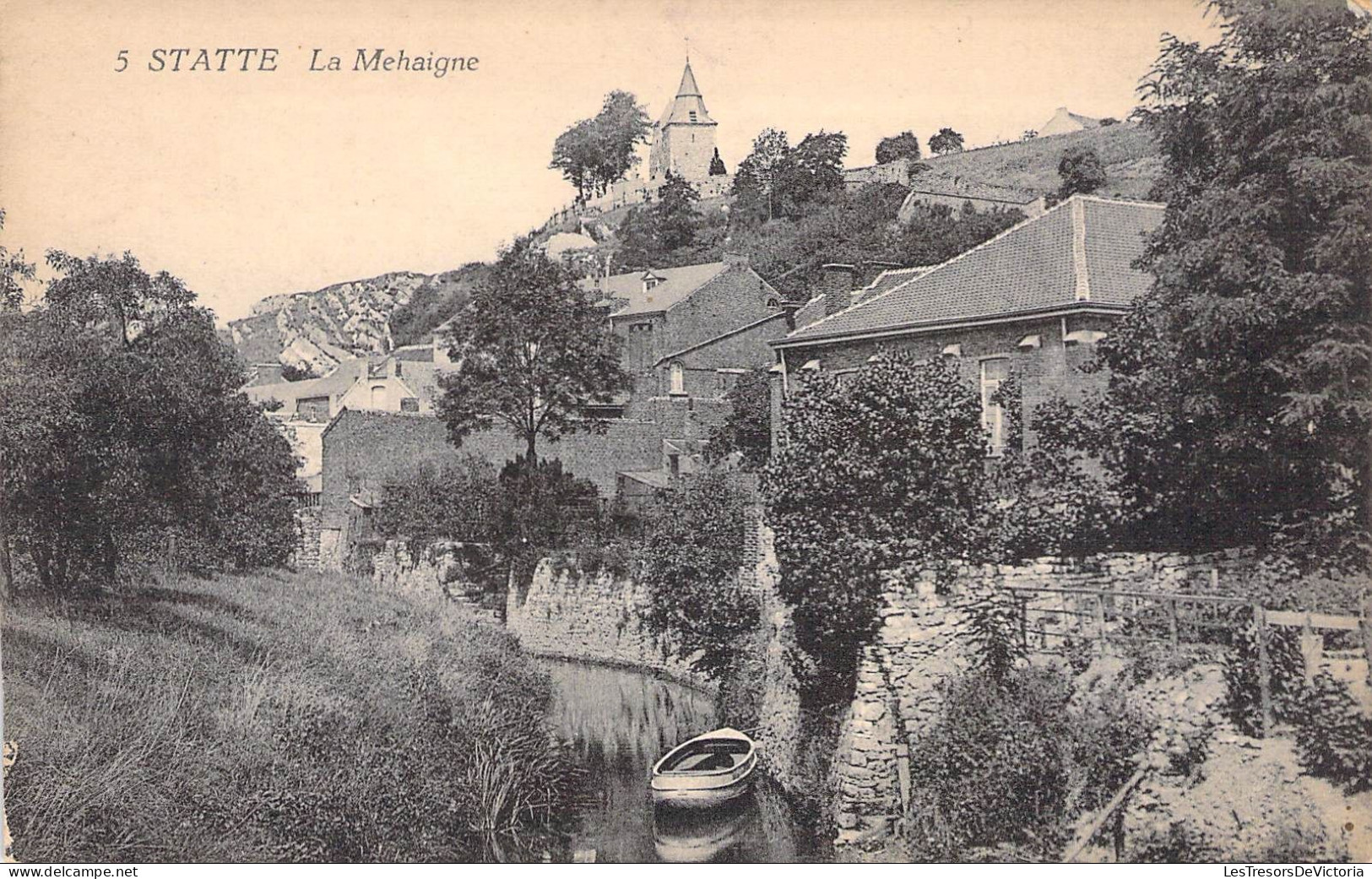 Belgique - Statte - La Mehaigne - Rivière - Barque - Clocher - Carte Postale Ancienne - Huy