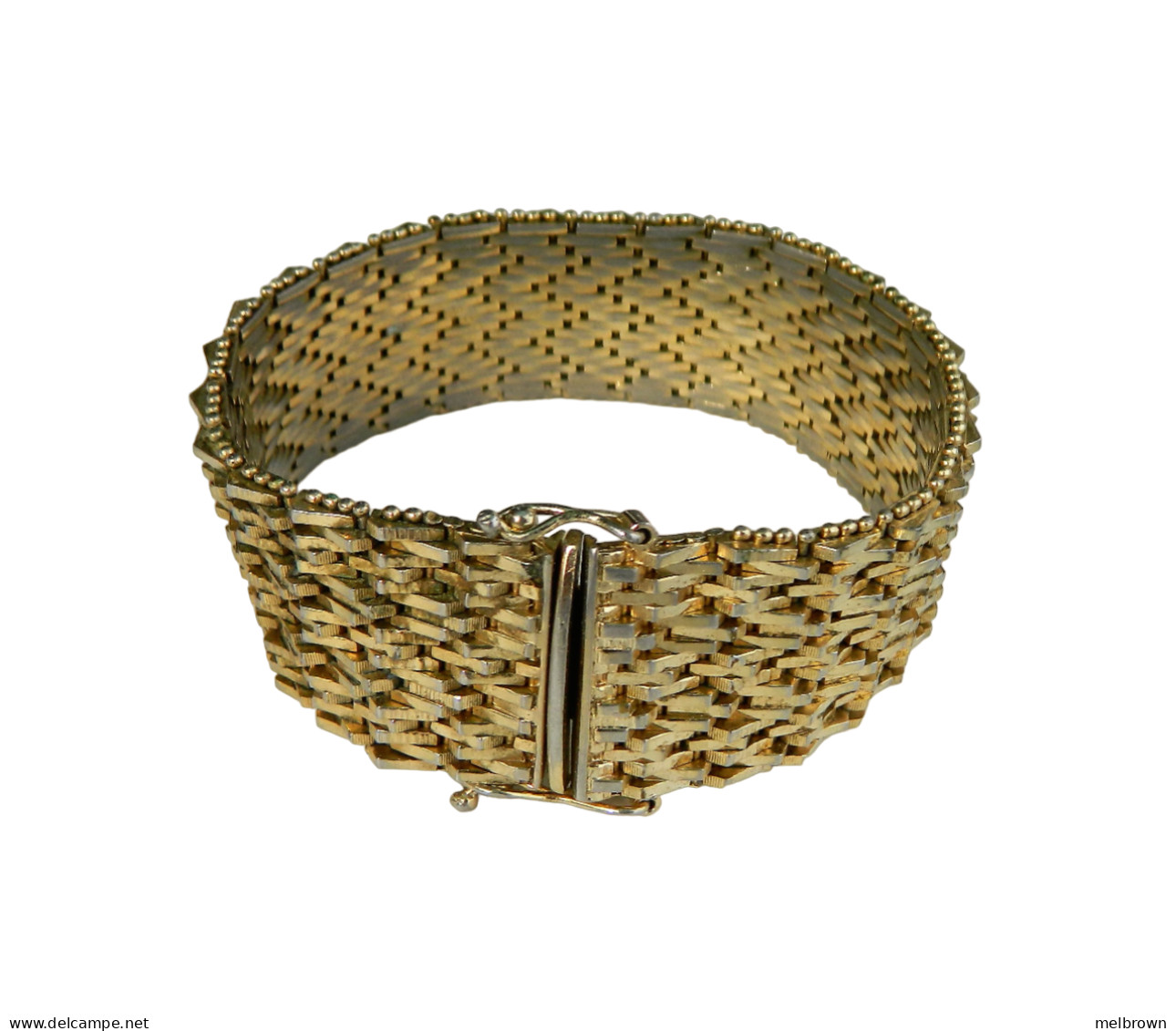 Vintage Italian 'PLAQUE OR' Gold Plated Articulated Cuff Bracelet- 1970s - Armbänder