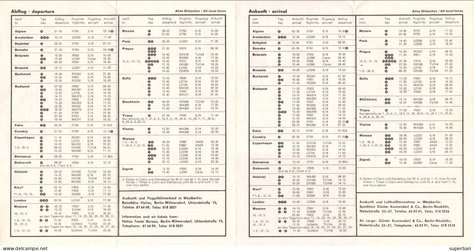 AVIATION CIVILE : INTERFLUG / EAST GERMANY : FLUGPLAN / TIMETABLE - 1 APRIL Bis 31 OKTOBER 1967 - RRR ! (al317) - Europa