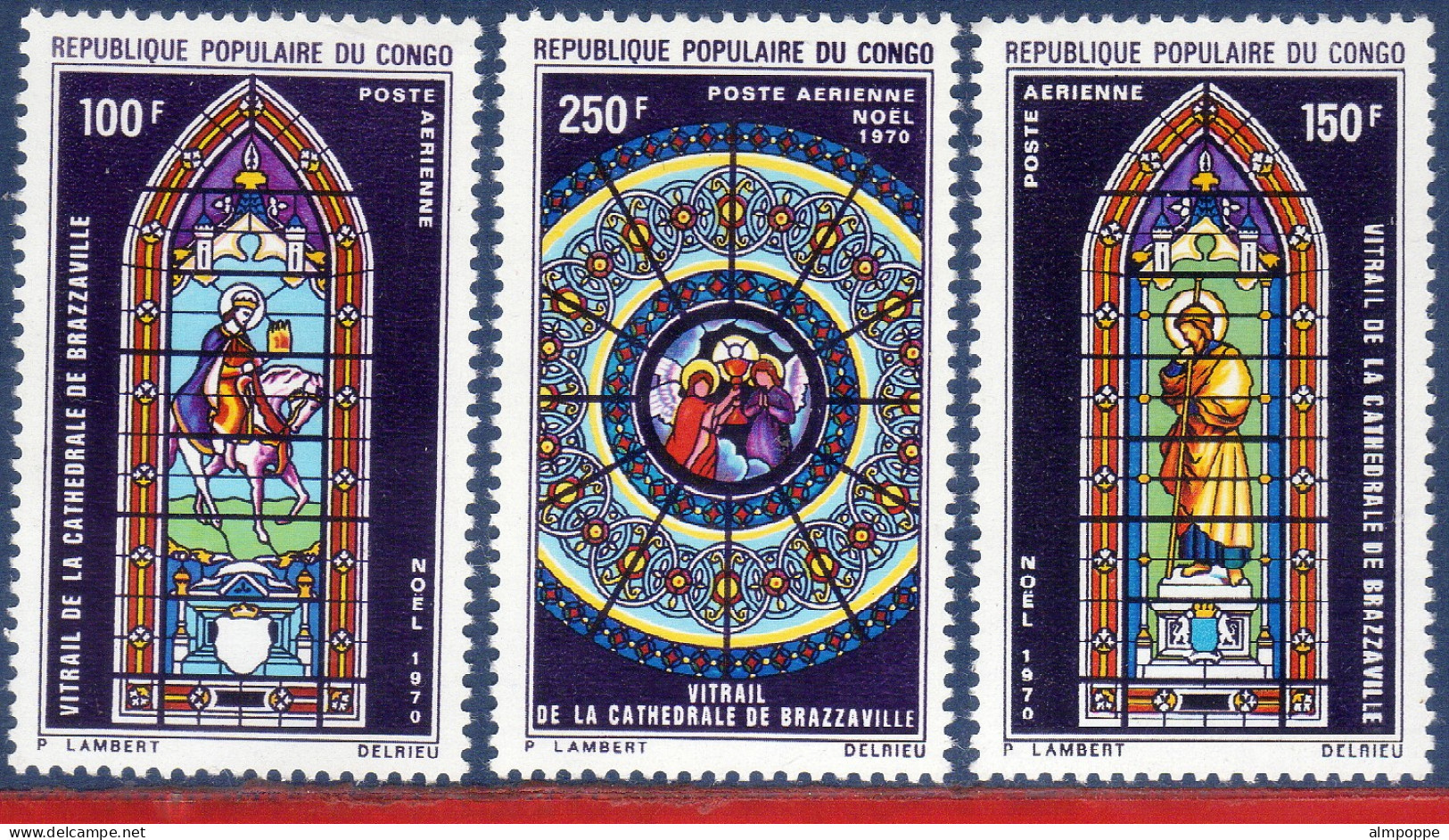 Ref. CG-C104-05 CONGO (BRAZZAVILLE) 1970 - STAINED GLASS, RELIGION,MI# 269-271 - MINT MNH, CHRISTMAS 3V Sc# C104-C106 - Neufs