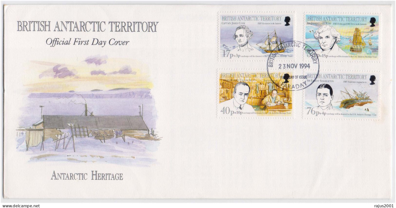 Ernest Shackleton, Robert Falcon Scott, James Clark, J.Cook, Antarctic Heritage, Explorer Expeditions Ship Surcharge FDC - Polar Explorers & Famous People