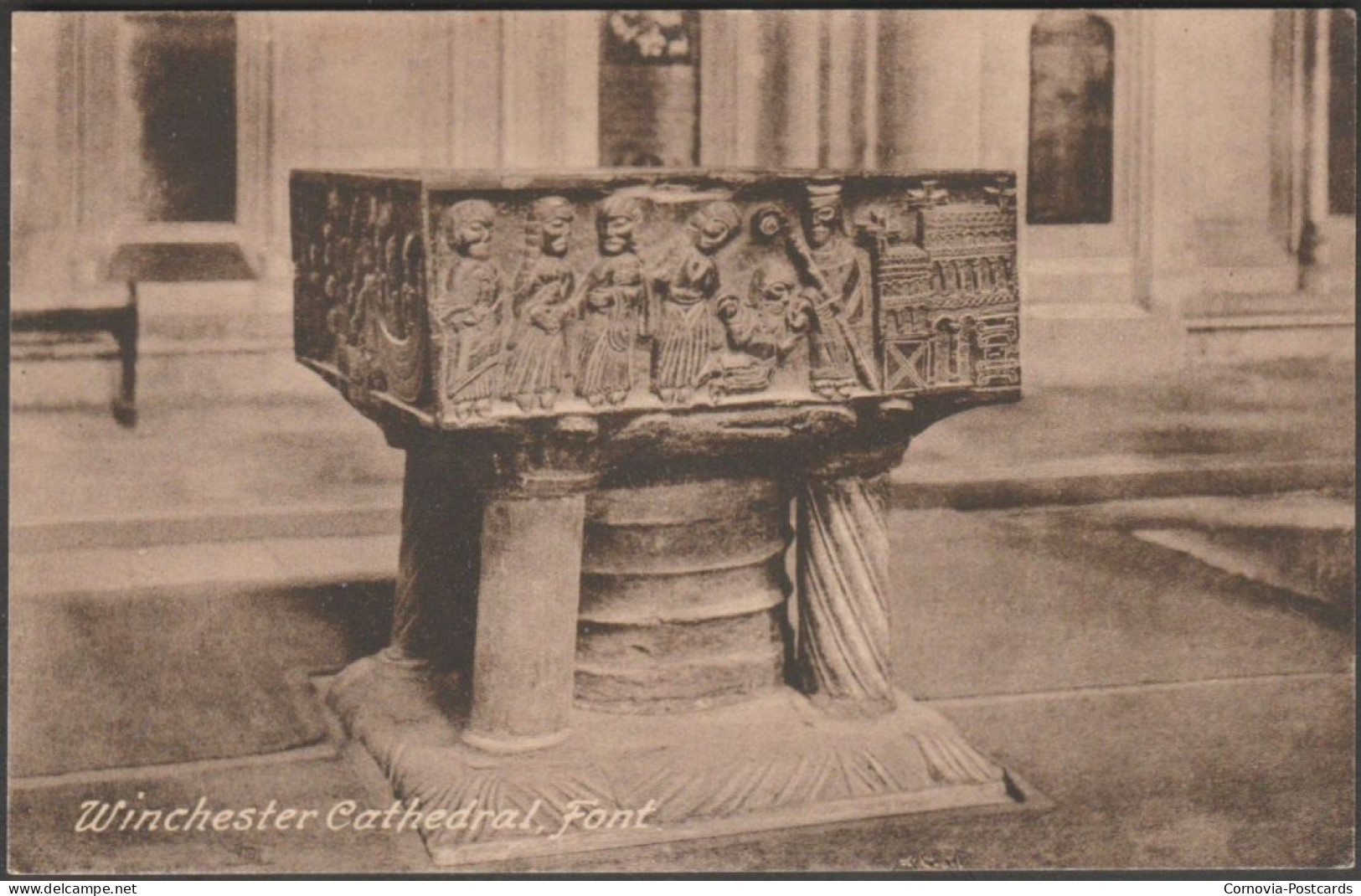 Font, Winchester Cathedral, Hampshire, C.1920 - Frith's Postcard - Winchester