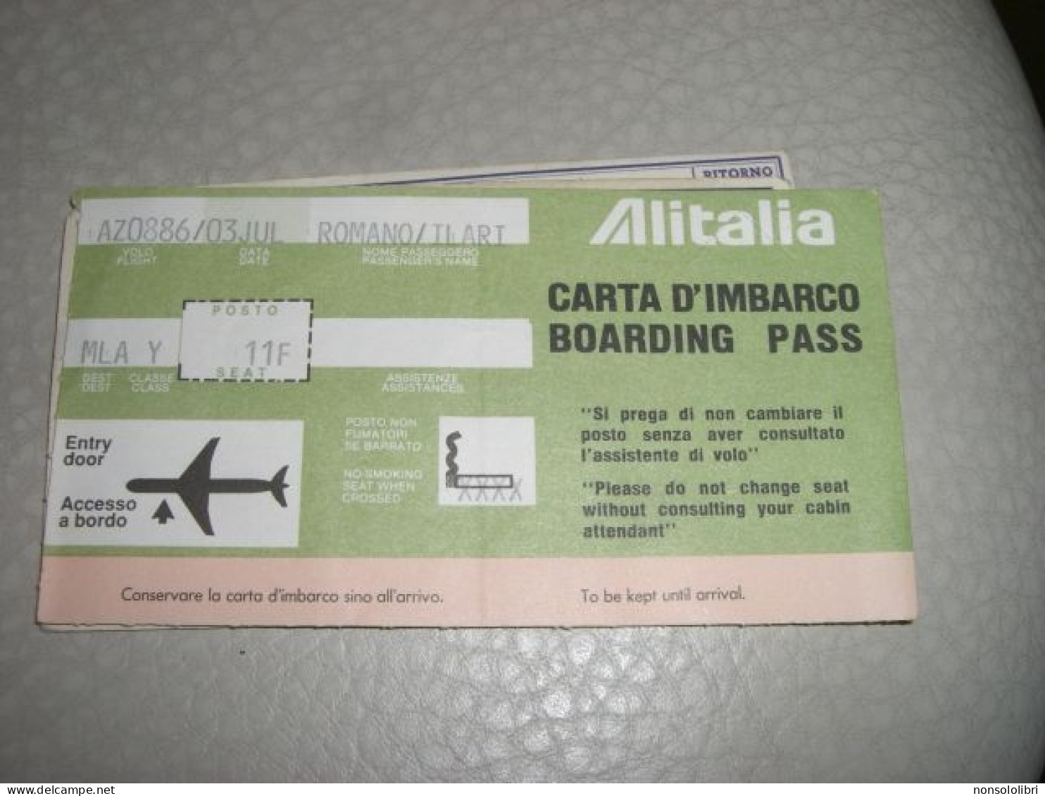 CARTA D'IMBARCO ALITALIA - Europa