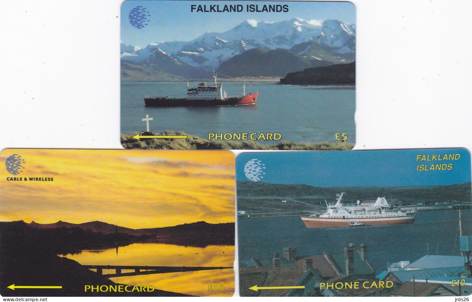 Falkland 3 Phonecards GPT - - - Landscape, Ship - Falklandeilanden