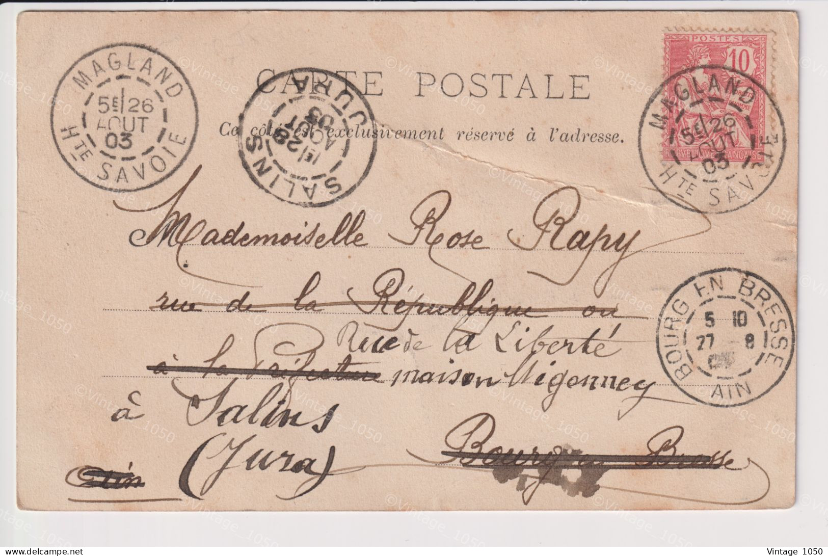 CPA 74 MAGLAND 127 Cascade D'Arpenaz 26 Août 1903 +timbres Haute Savoie  +/- 9x14cm  #230126 - Magland