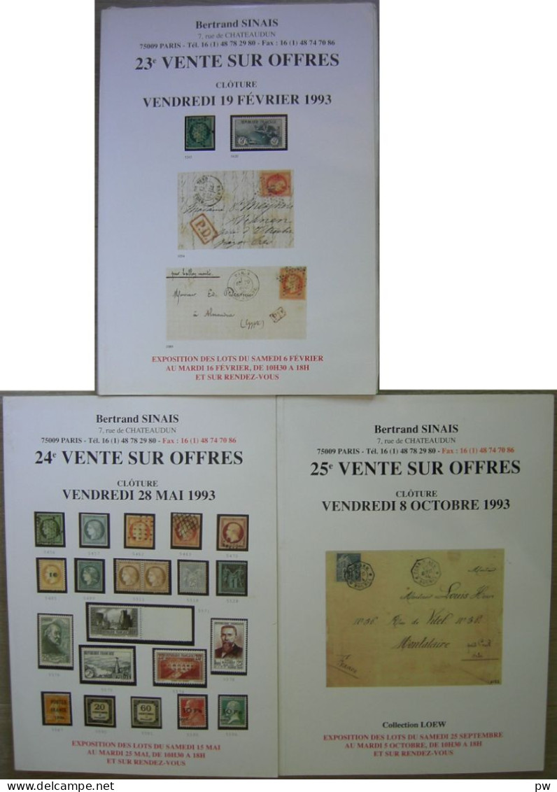 VENTES SINAIS 1993  3 Catalogues De Vente - Catalogues For Auction Houses
