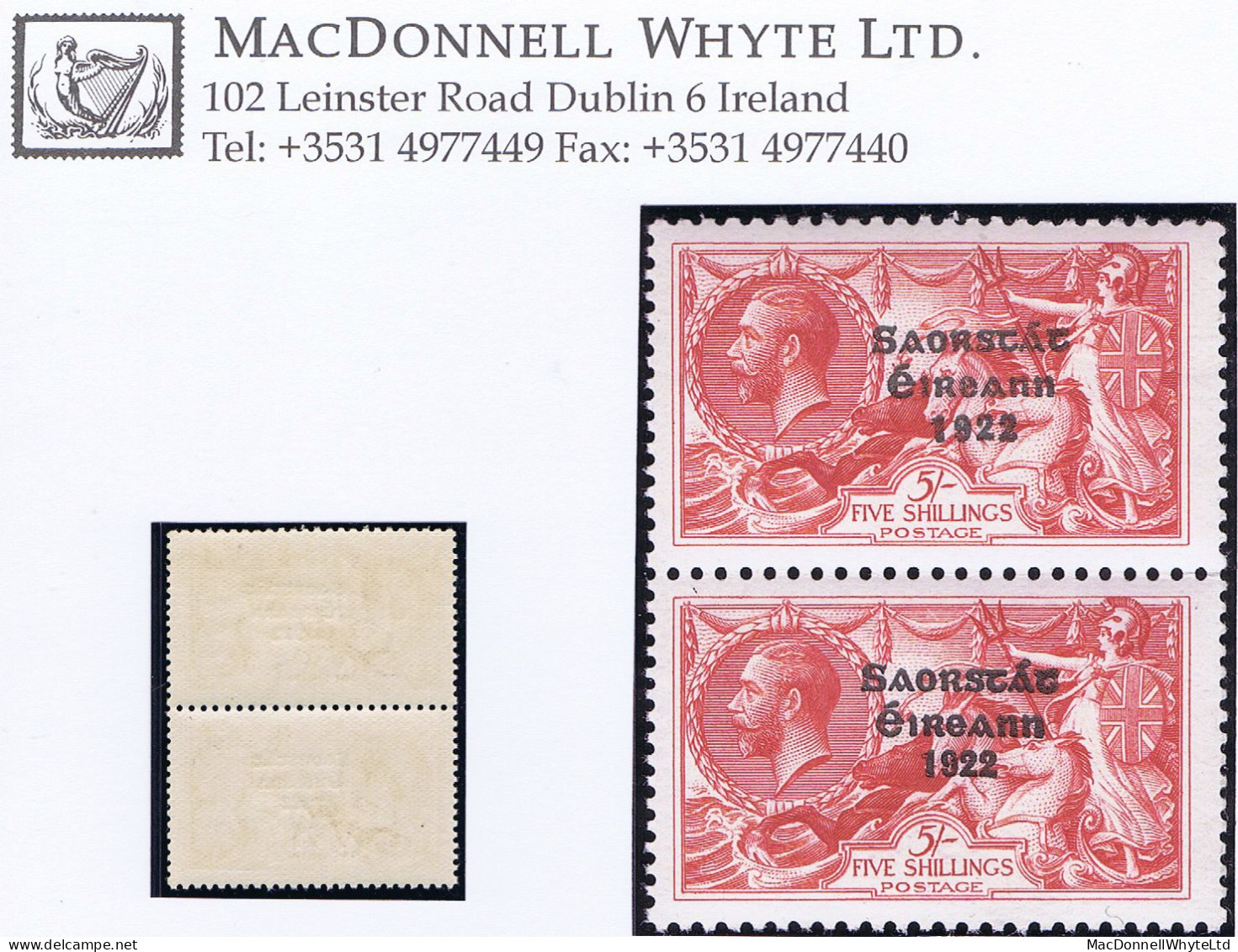 Ireland 1927 Composite Dates Saorstat 3-line Ovpt 5s "Wide & Narrow" Vertical Pair Fresh Mint Unmounted - Nuovi