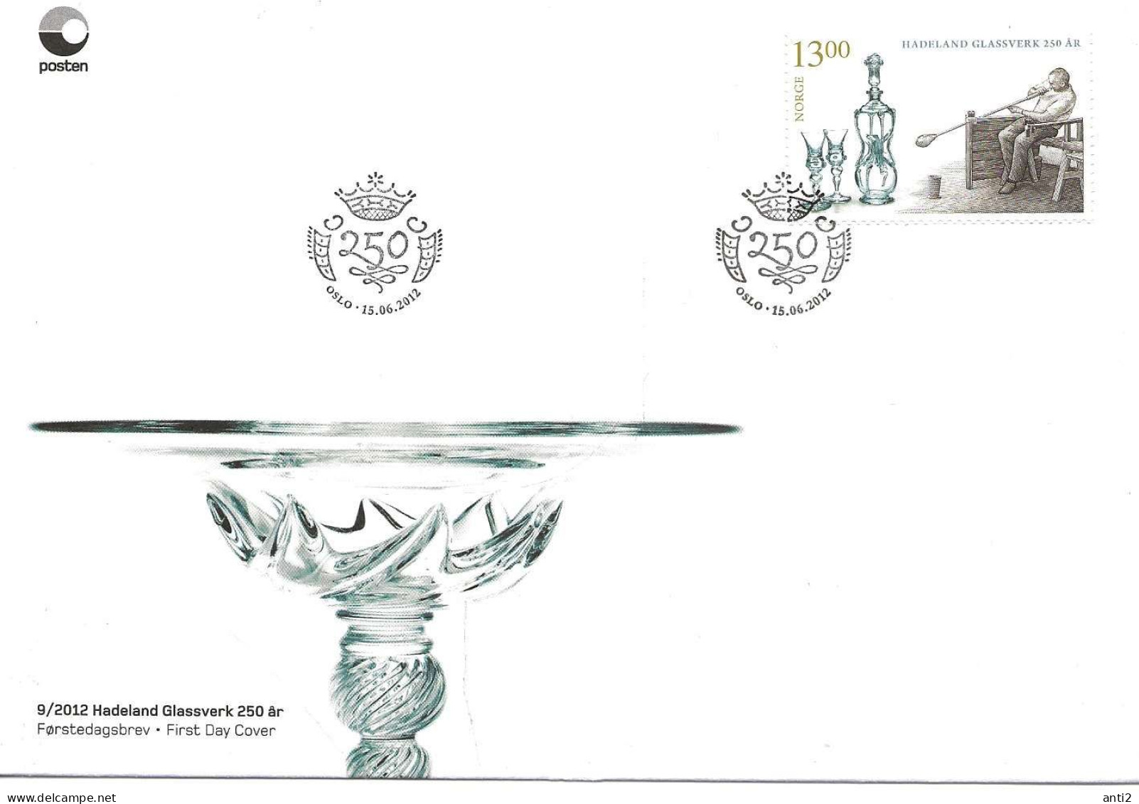 Norway Norge 2012 . 250th Anniversary Of Hadeland Glassworks  Mi  1790 FDC - Briefe U. Dokumente