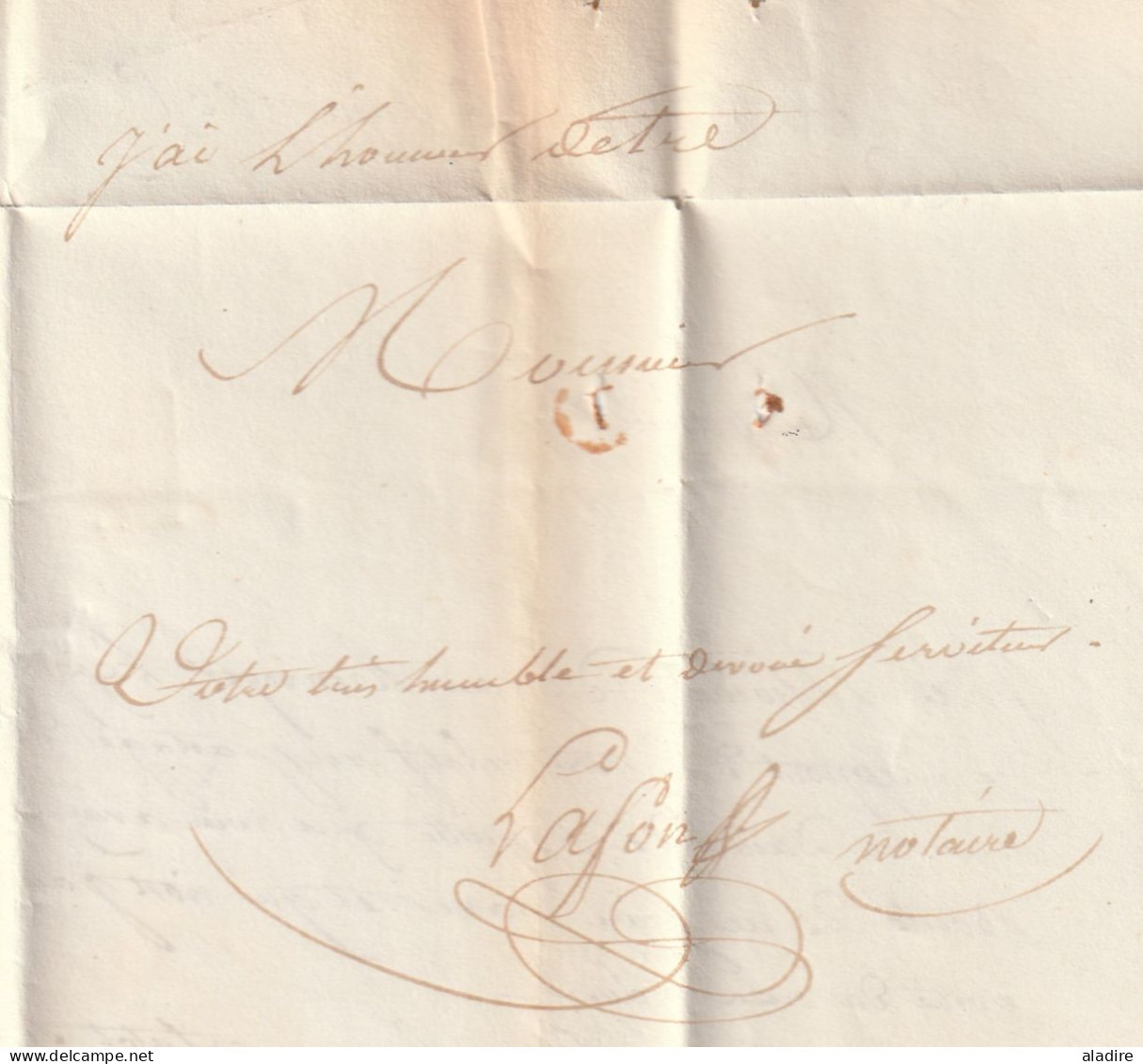 1835  - Lettre pliée avec corresp. de 2 p en PP Port Payé de Castelnaudary, Aude, grand cachet vers Toulouse, gd cachet