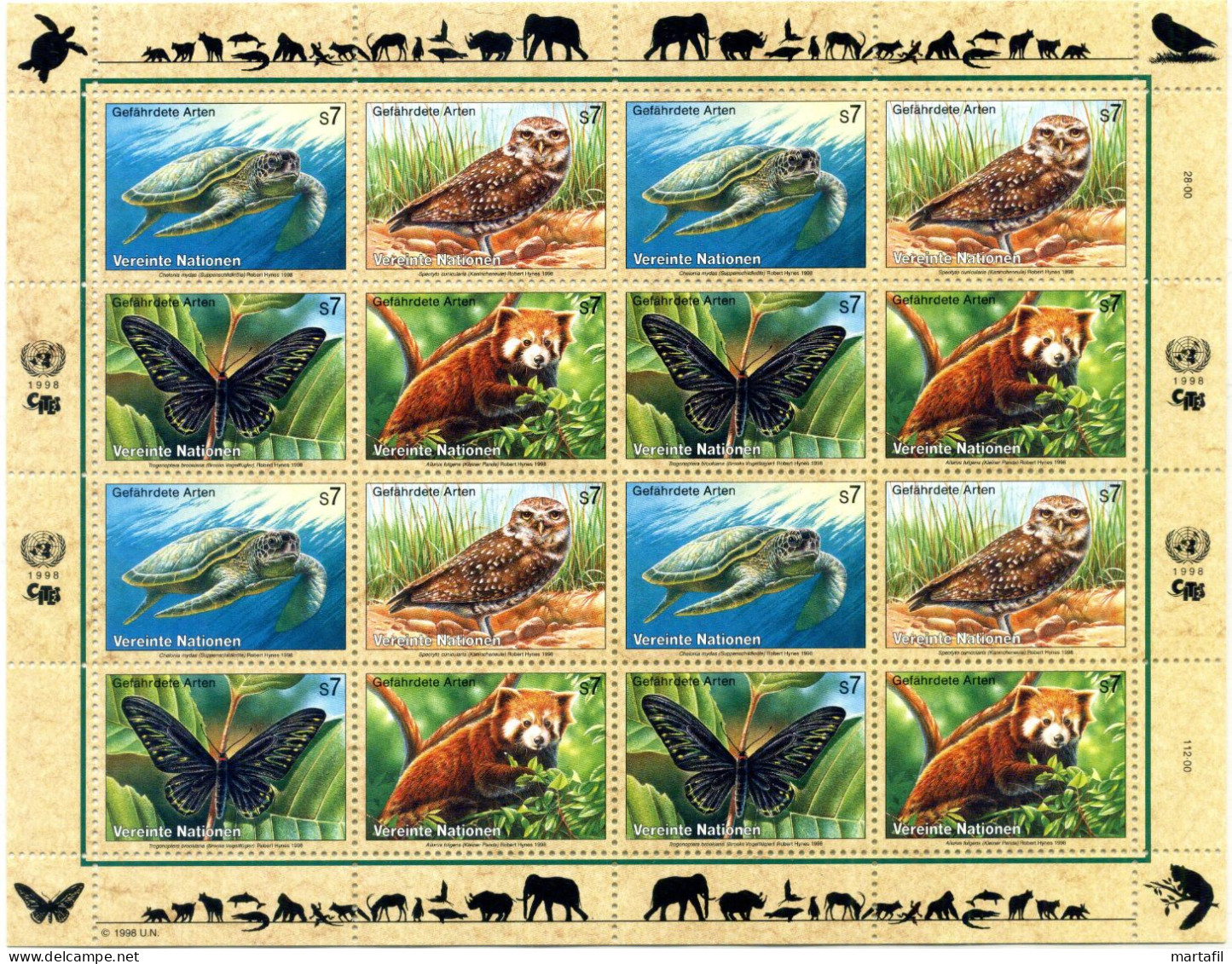 1998 ONU Nazioni Unite VIENNA Animals, Fauna, Animali, Minifoglio MNH ** - Ongebruikt