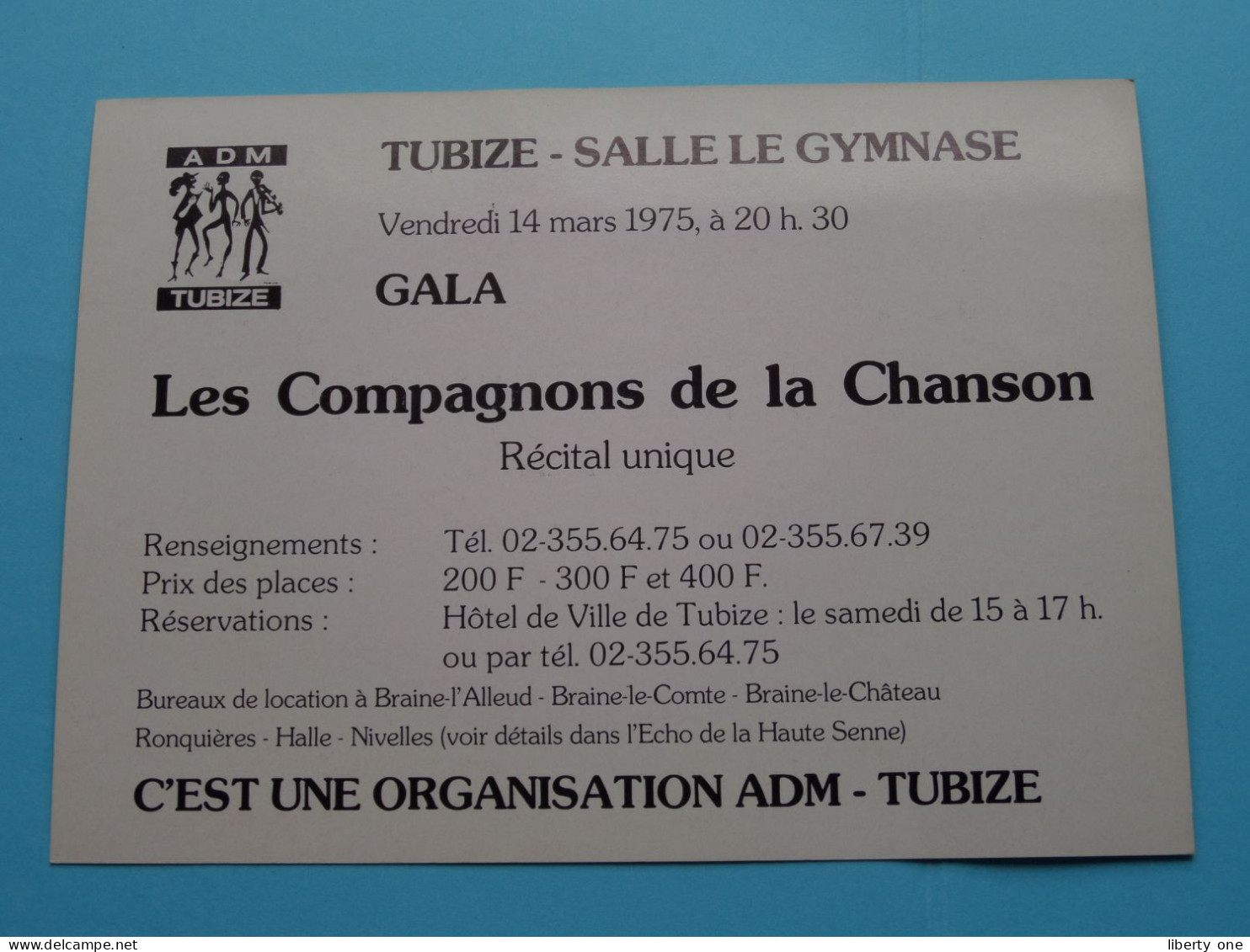 Les Compagnons De La Chanson TUBIZE - Salle LE GYMNASE ( Edit.: ADM Tubize ) Anno 1975 ( Zie / Voir Scans ) ! - Tubize