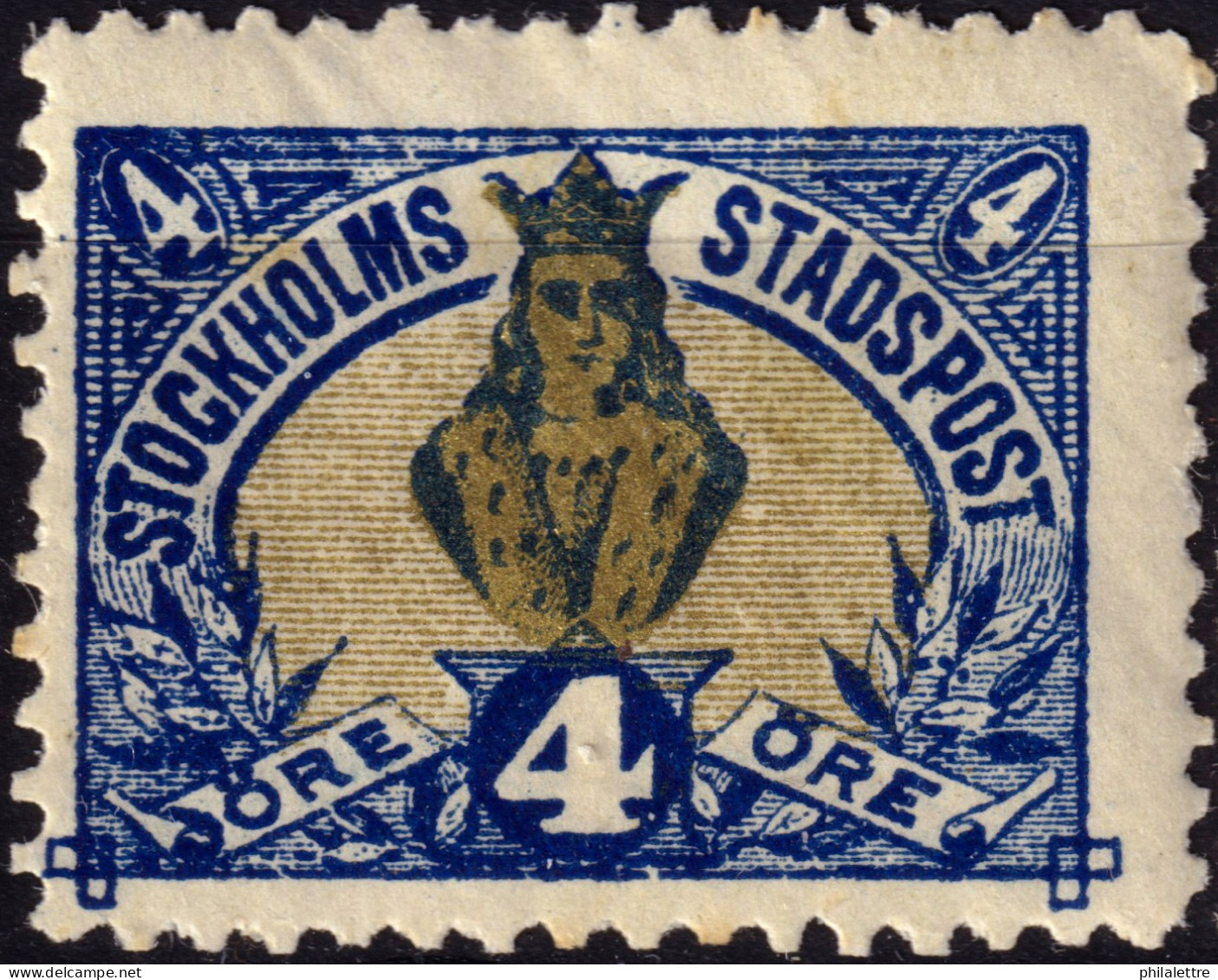 SUÈDE / SWEDEN - Local Post STOCKHOLM 4øre Gold & Blue Ordinary Paper (1889) - Mint* (a) - Lokale Uitgaven