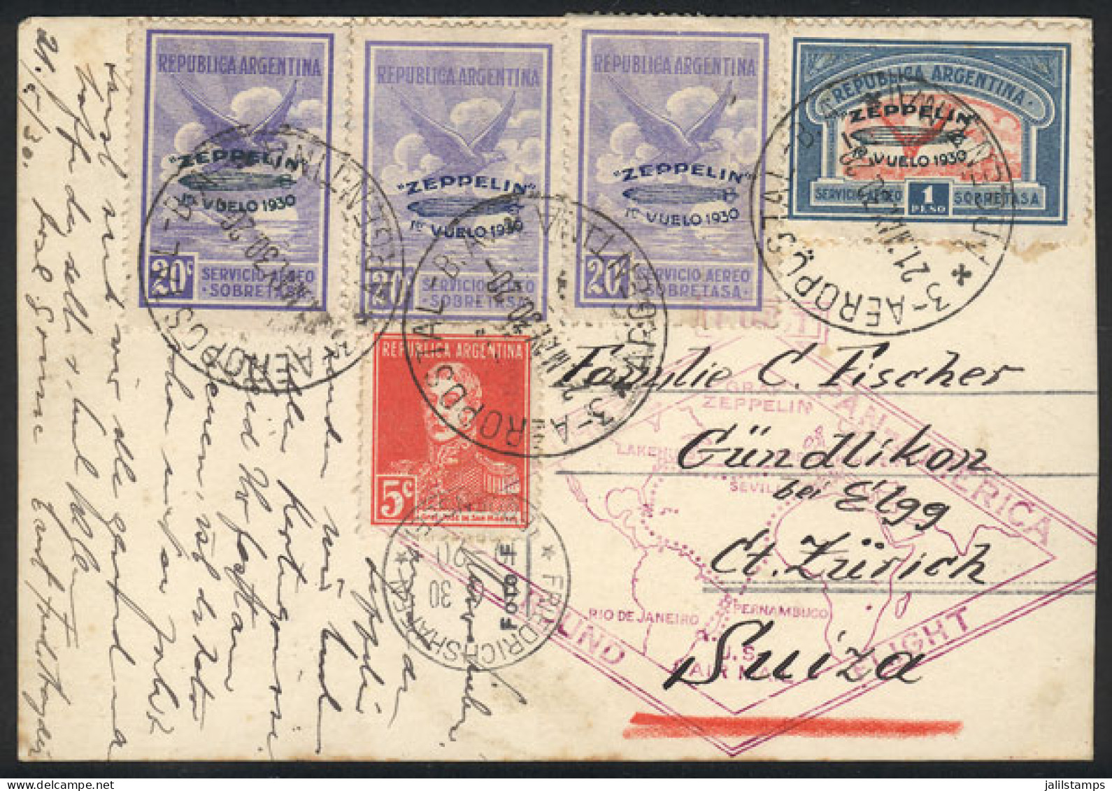 BRAZIL TO URUGUAY, AIR MAIL COVER, 1933, AEROPOSTALE W/CINDERELLA ON THE  BACK