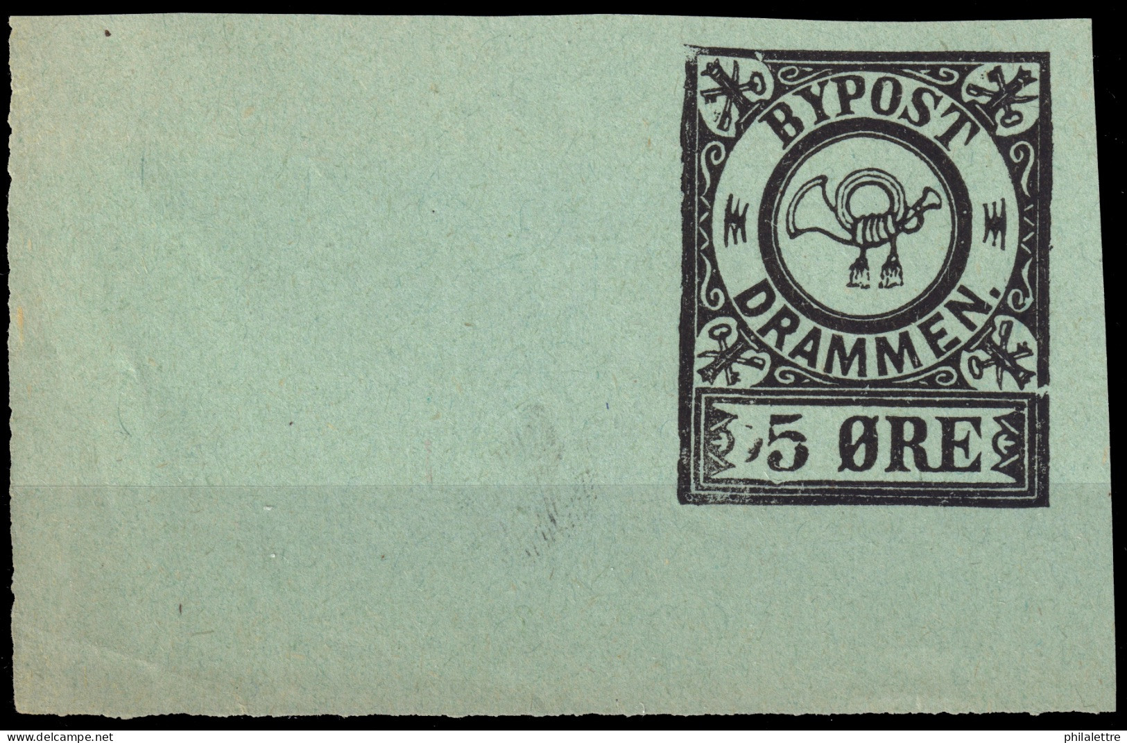NORVÈGE / NORWAY - Local Post DRAMMEN 5øre Black/green Imperf.marginal (1888) - No Gum - Local Post Stamps